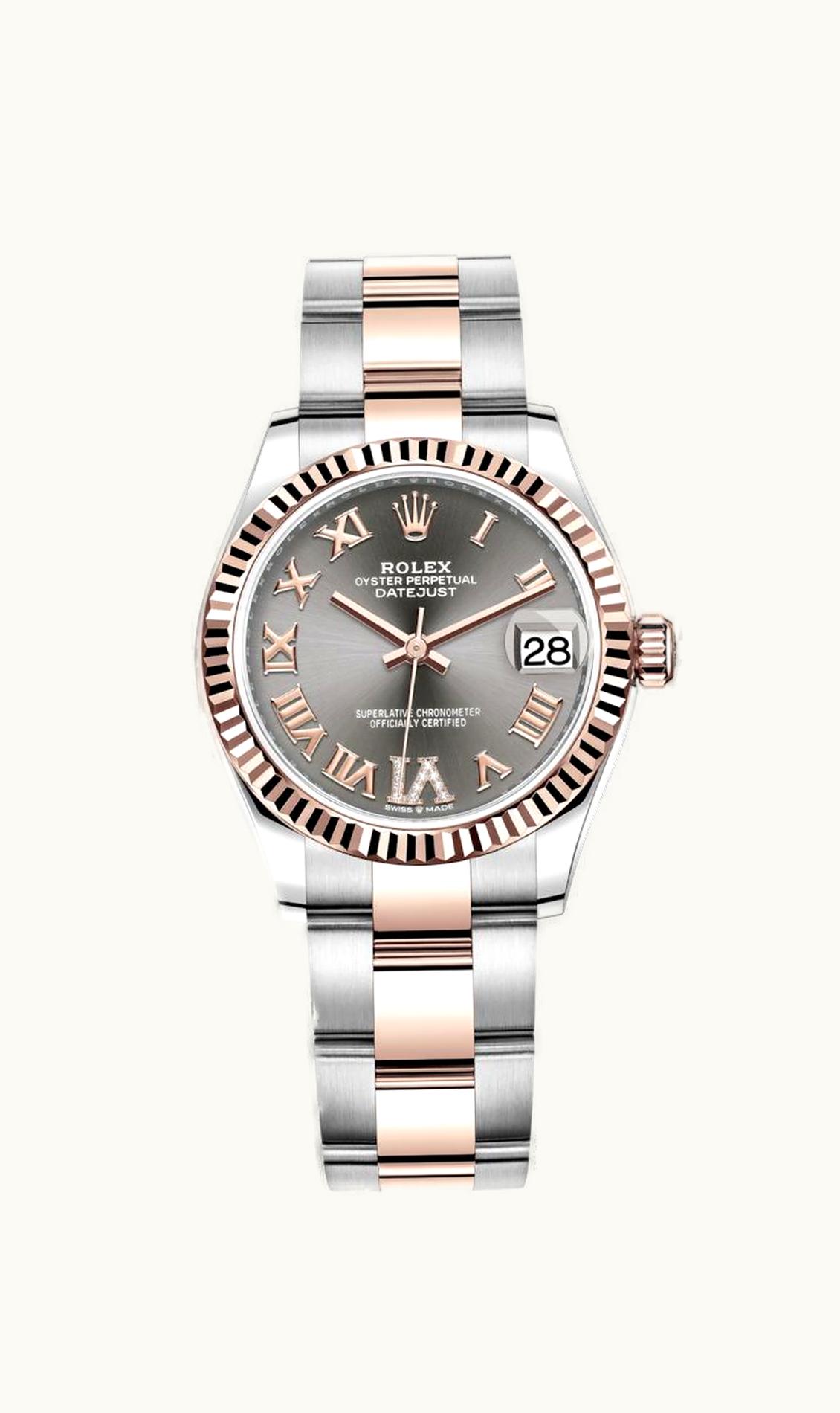 Rolex Datejust 31 Stainless Steel / Rose Gold / Fluted / Grey - Roman / Oyster