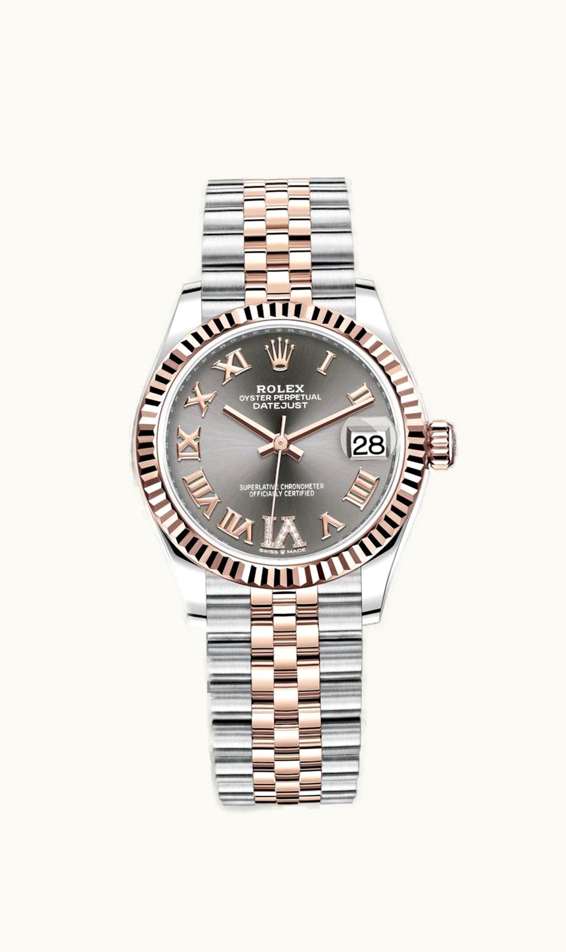 Rolex Datejust 31 Stainless Steel/ Rose Gold / Fluted / Grey - Roman / Jubilee