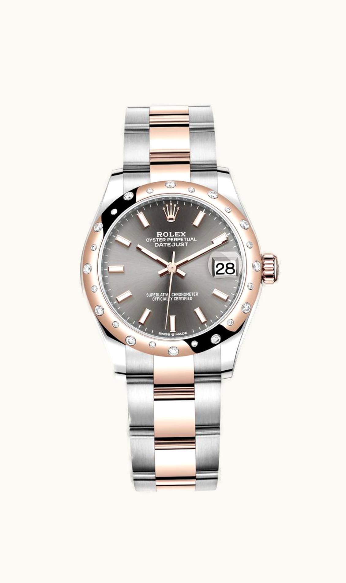 Rolex Datejust 31 Stainless Steel/ Rose Gold / Domed - Diamond / Grey / Oyster