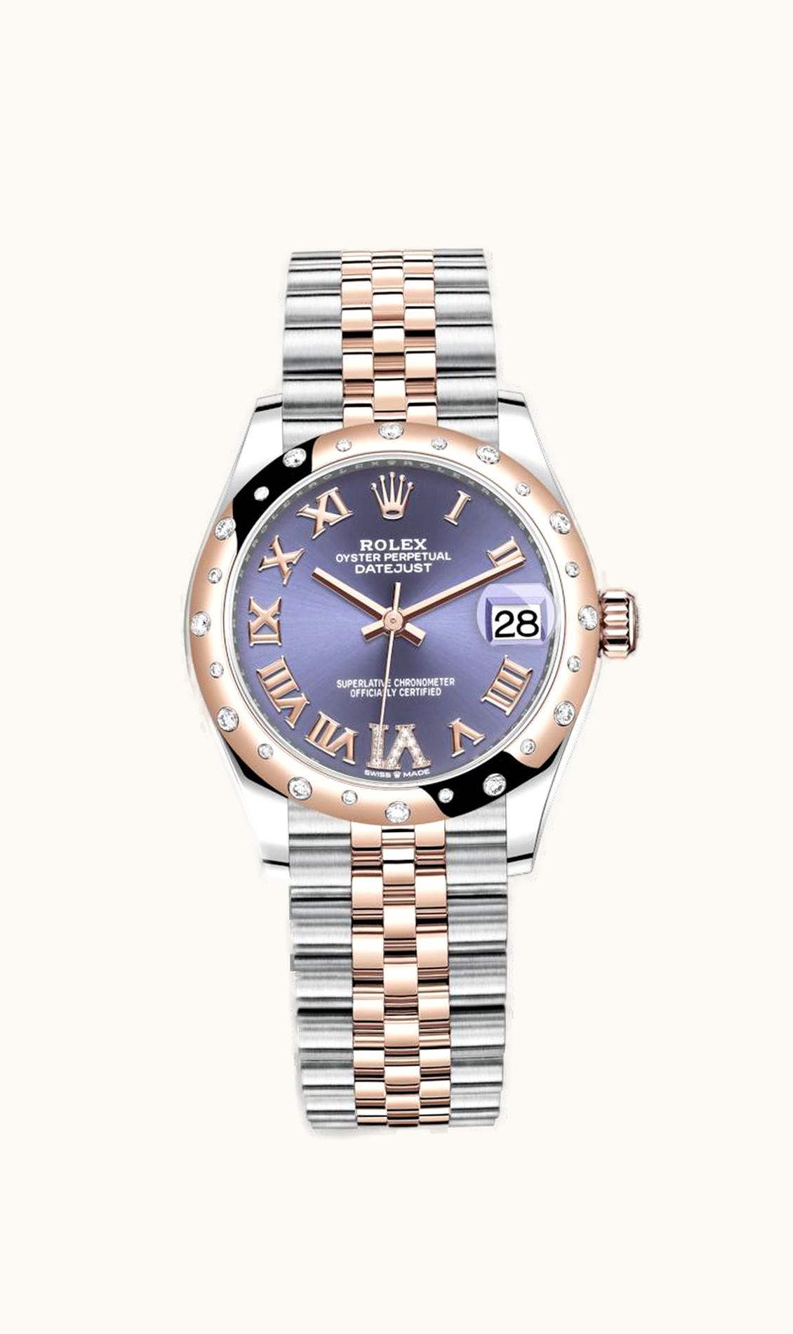 Rolex Datejust 31 Stainless Steel/ Rose Gold / Domed - Diamond / Aubergine - Roman / Jubilee