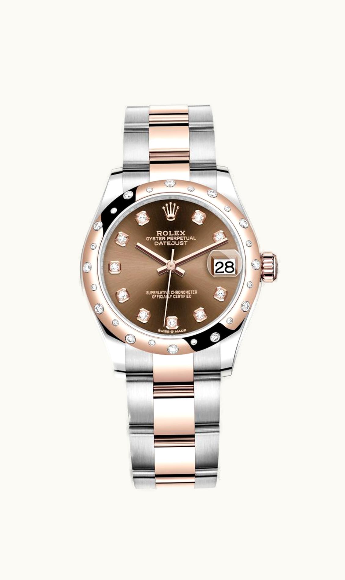 Rolex Datejust 31 Stainless Steel/ Rose Gold / Domed - Diamond / Chocolate - Diamond / Oyster