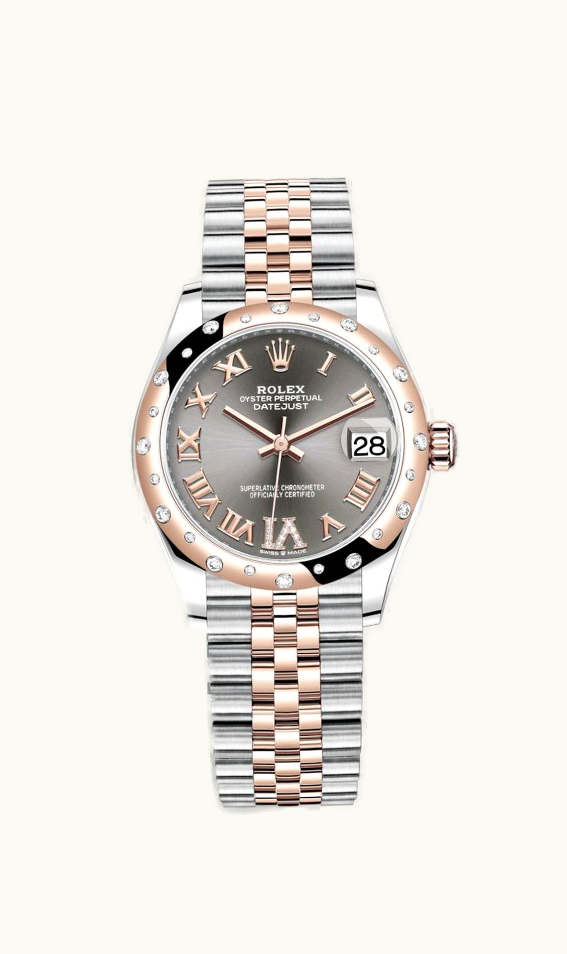 Rolex Datejust 31 Stainless Steel/ Rose Gold / Domed - Diamond / Grey - Roman / Jubilee