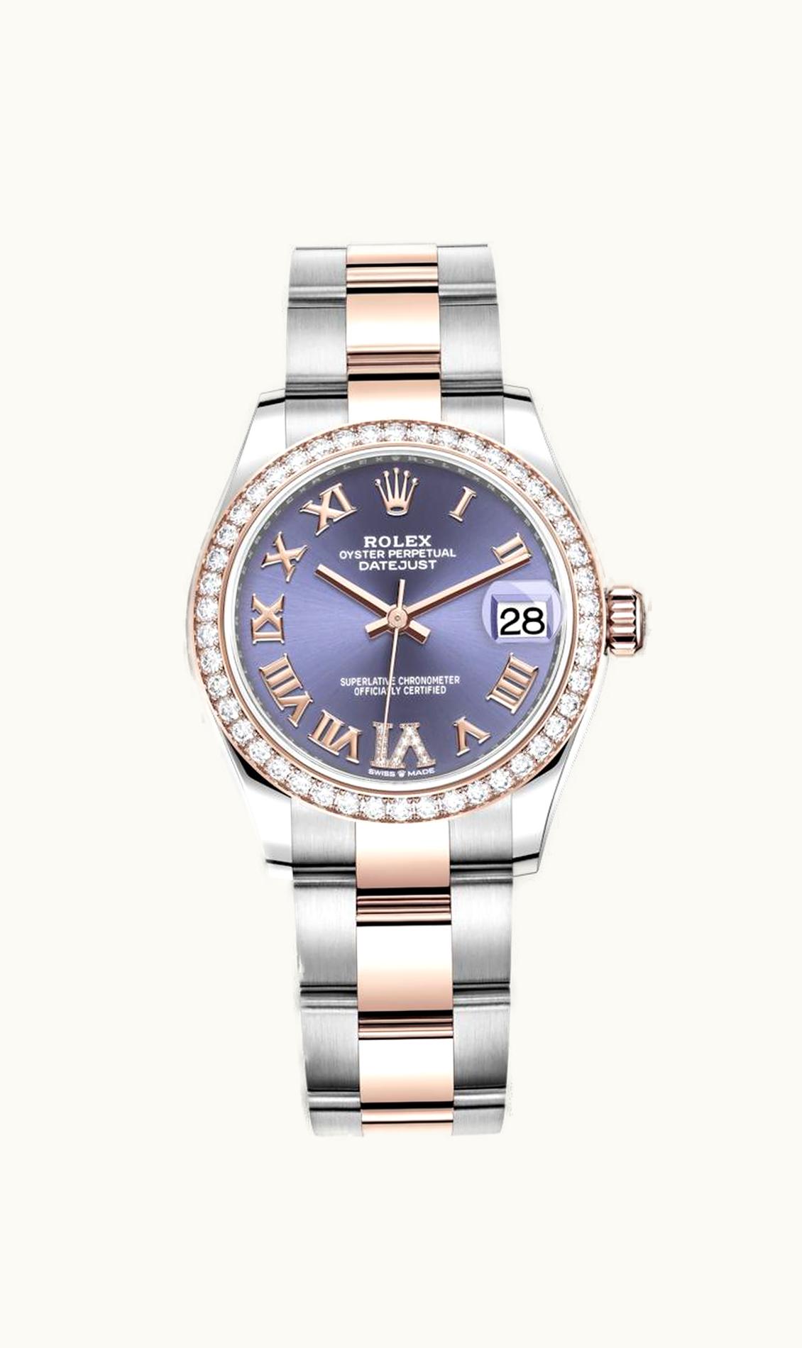 Rolex Datejust 31 Stainless Steel/ Rose Gold / Diamond / Aubergine - Roman / Oyster