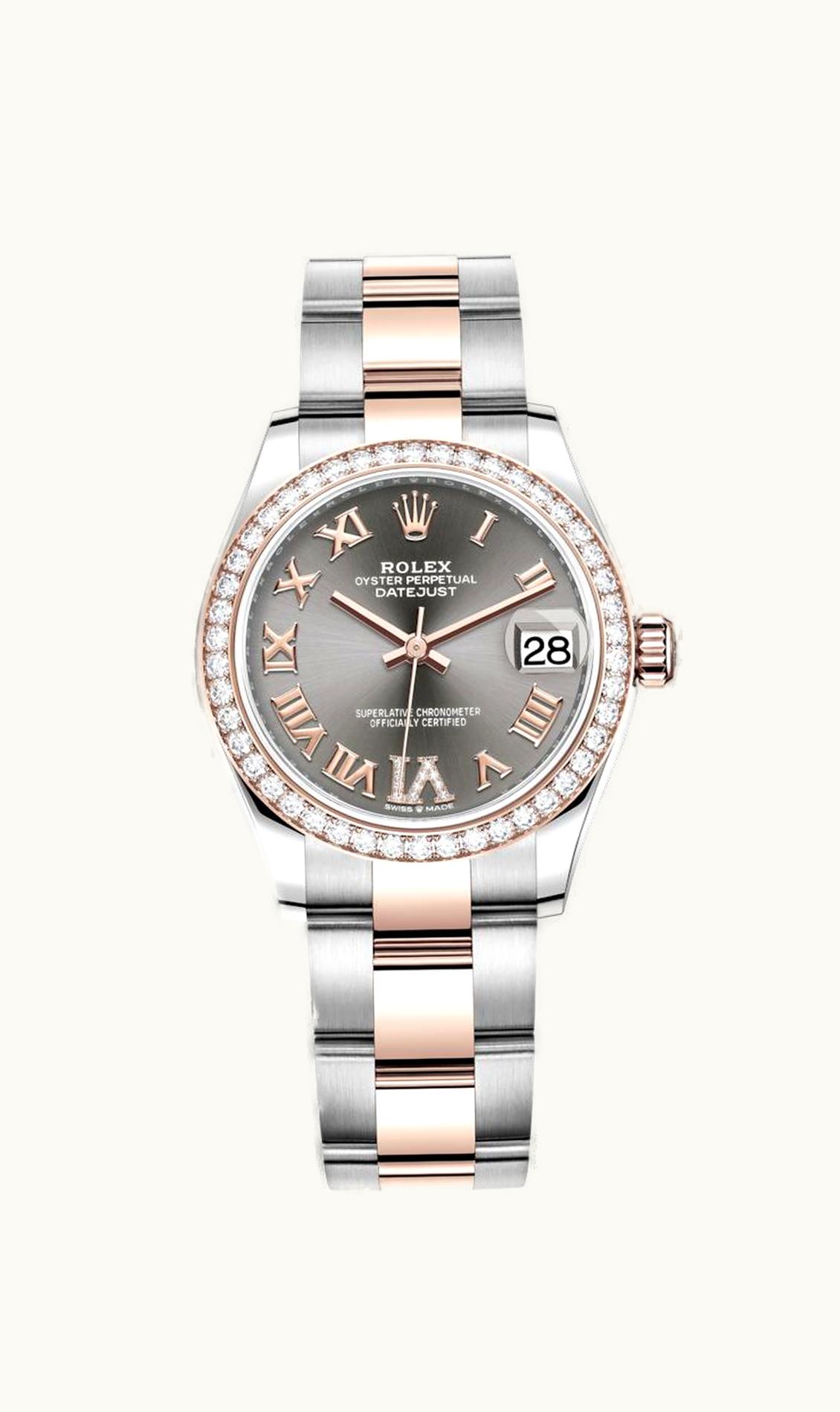 Rolex Datejust 31 Stainless Steel/ Rose Gold / Diamond / Grey - Roman / Oyster