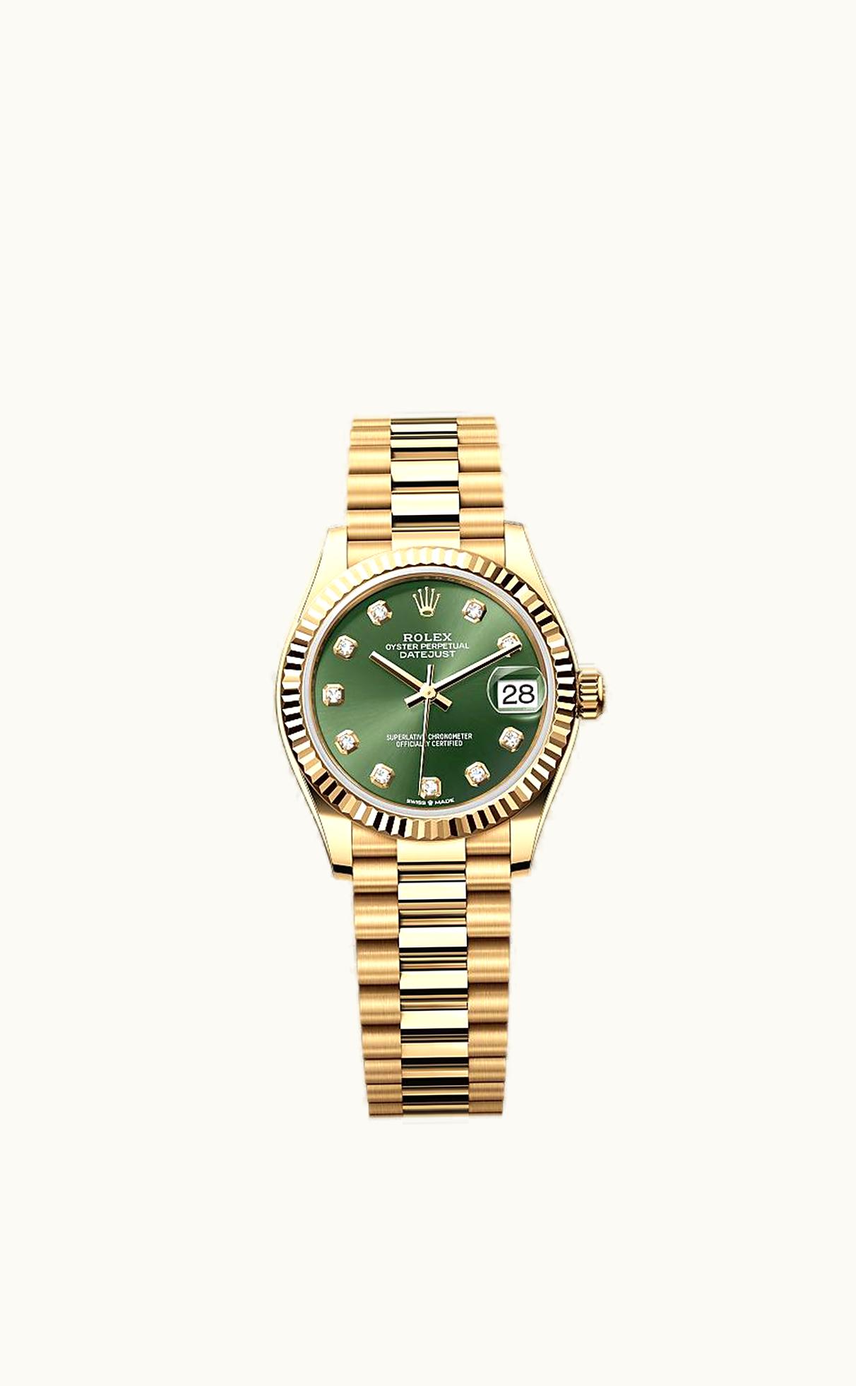 Rolex Datejust 31 Yellow Gold / Fluted / Olive - Diamond / President