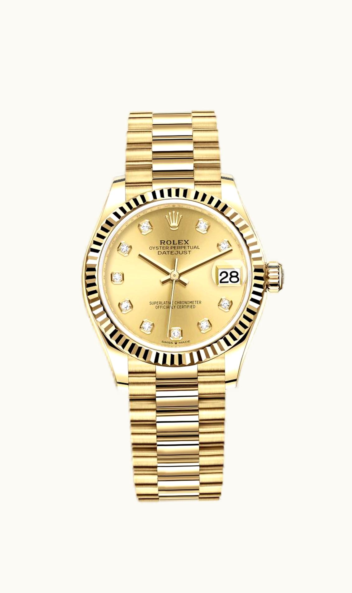 Rolex Datejust 31 Yellow Gold / Fluted / Champagne - Diamond / President