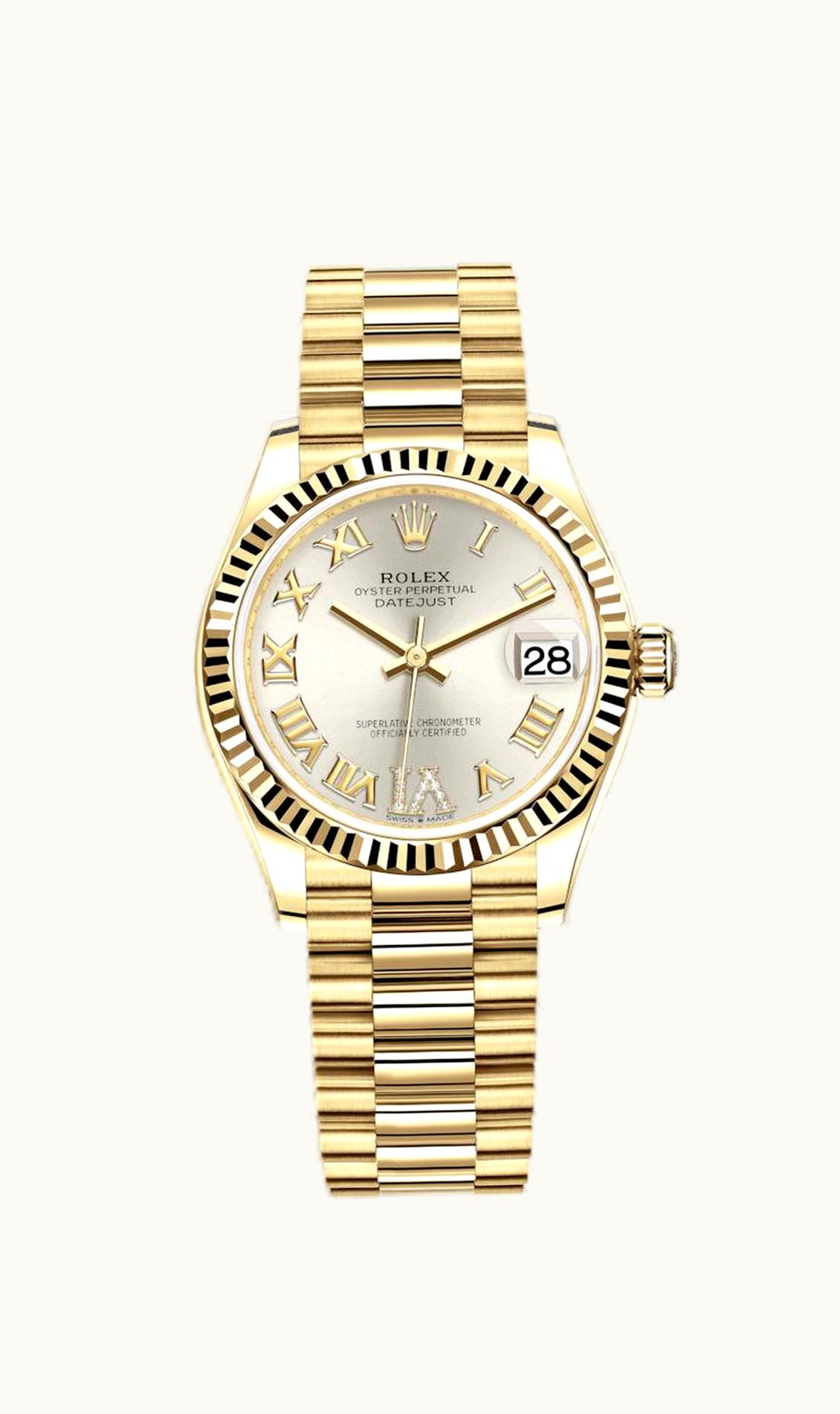 Rolex Datejust 31 Yellow Gold / Fluted / Silver - Roman / President