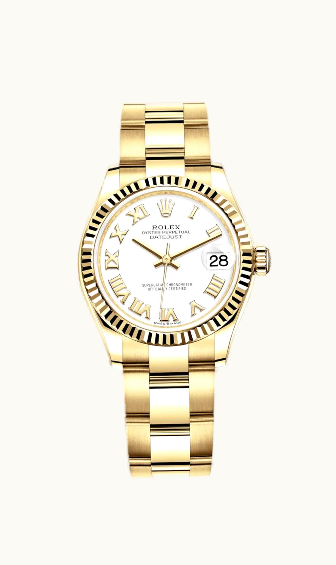 Rolex Datejust 31 Yellow Gold / Fluted / White - Roman / Oyster