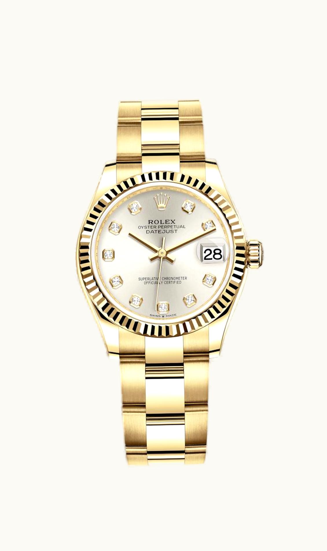 Rolex Datejust 31 Yellow Gold / Fluted / Silver - Diamond / Oyster