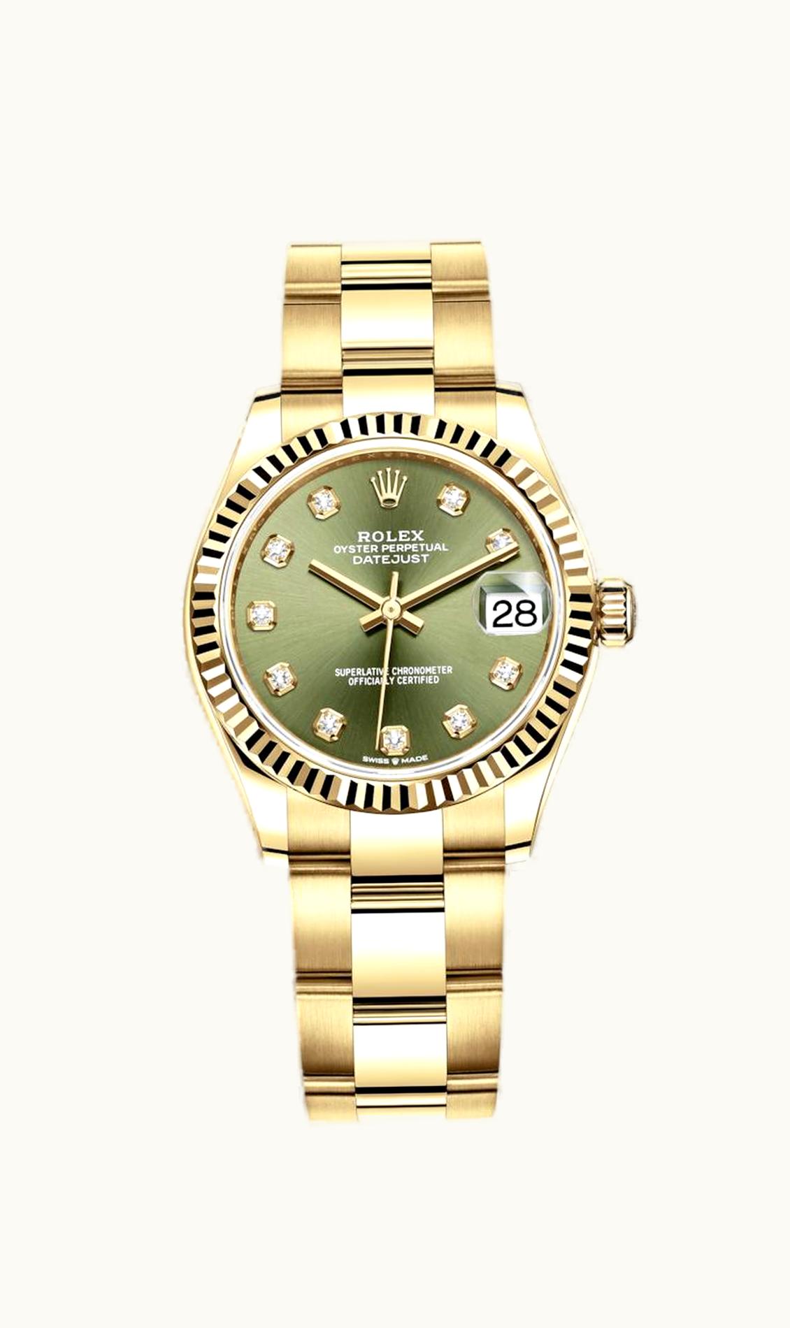 Rolex Datejust 31 Yellow Gold / Fluted / Olive - Diamond / Oyster