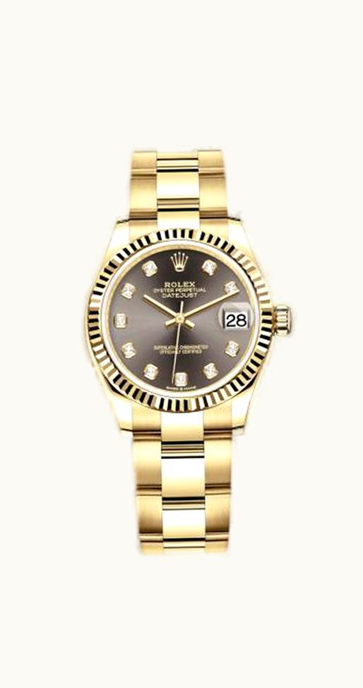 Rolex Datejust 31 Yellow Gold / Fluted / Grey - Diamond / Oyster