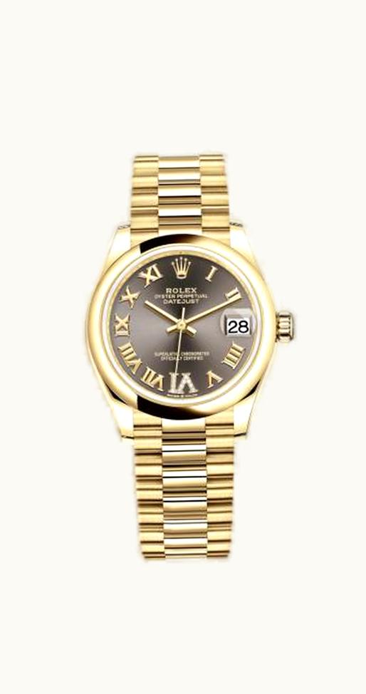 Rolex Datejust 31 Yellow Gold / Domed / Grey - Roman / President