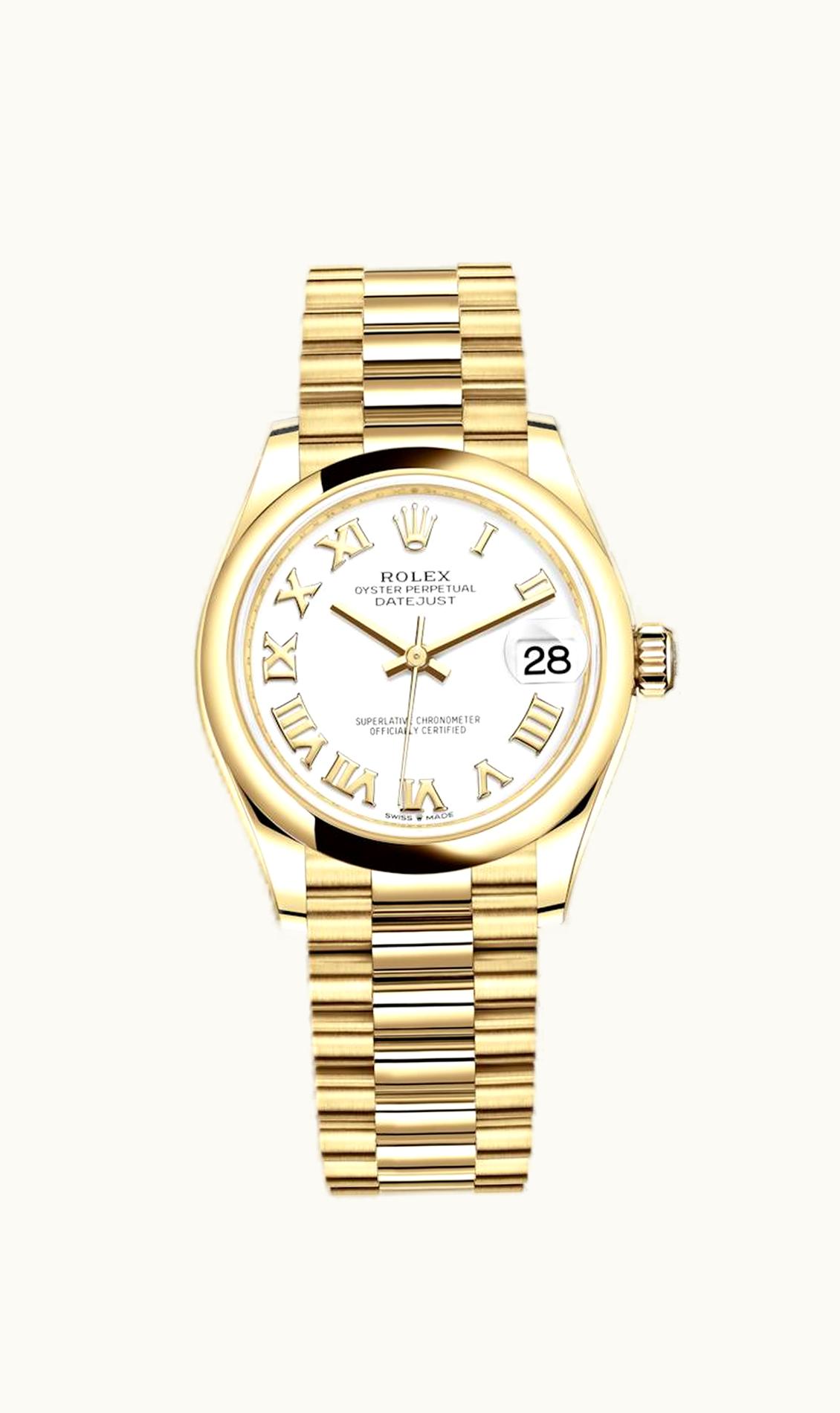 Rolex Datejust 31 Yellow Gold / Domed / White - Roman / President