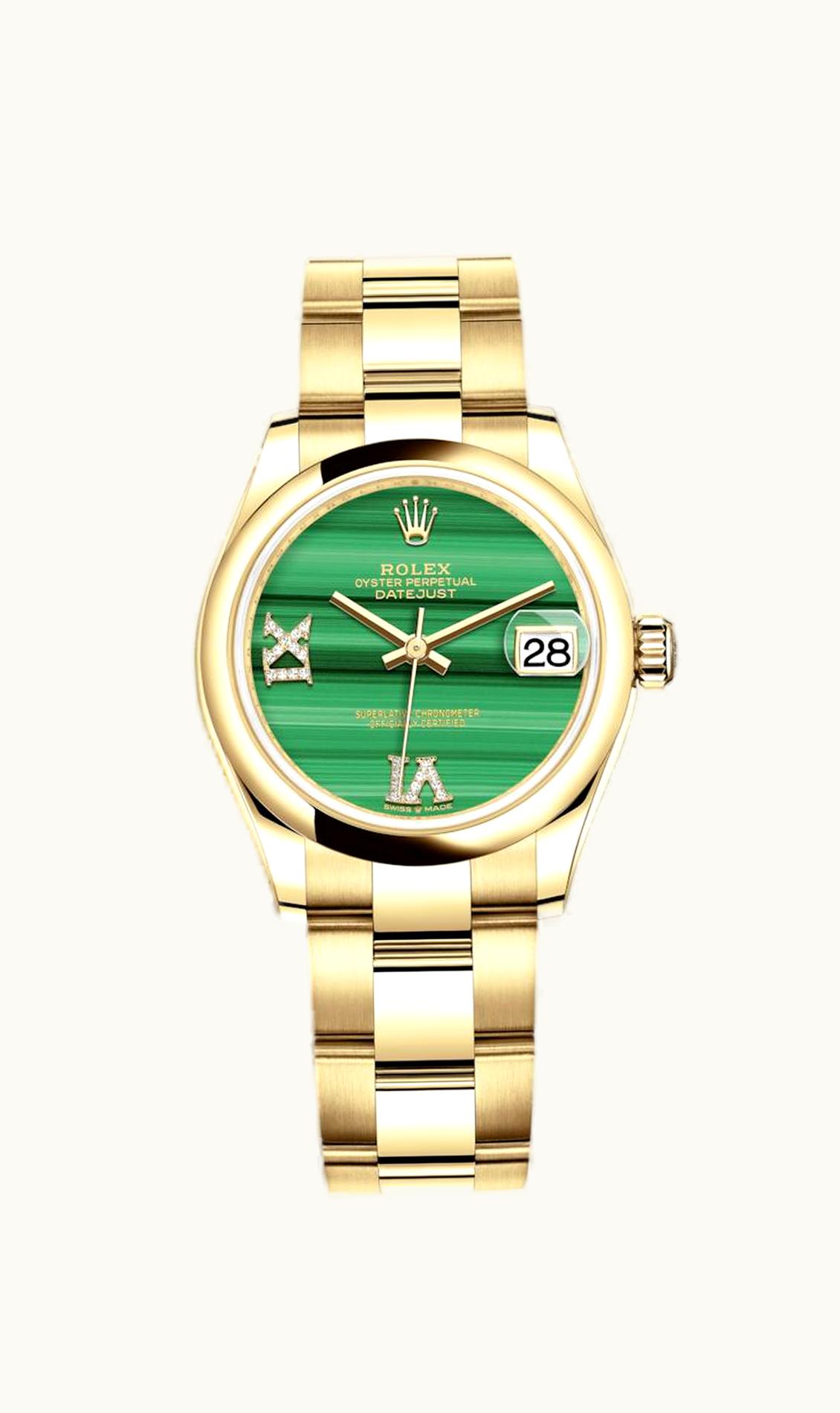 Rolex Datejust 31 Yellow Gold / Domed / Malachite / Oyster