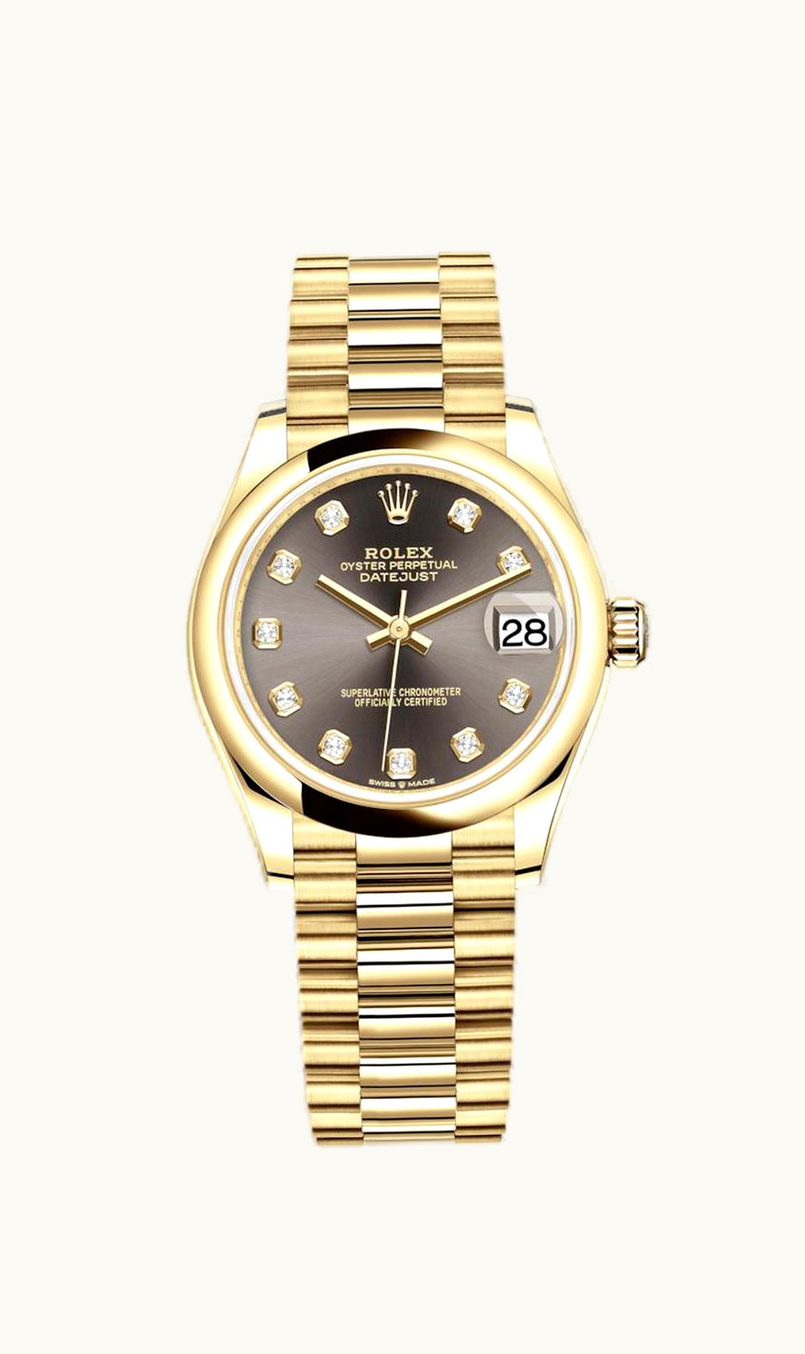 Rolex Datejust 31 Yellow Gold / Domed / Grey - Diamond / President