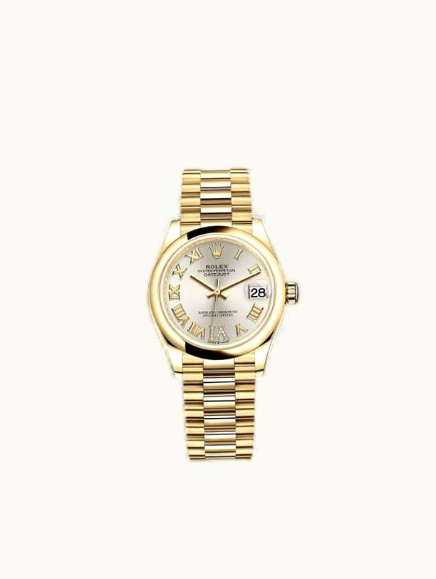 Rolex Datejust 31 Yellow Gold / Domed / Silver - Roman / President