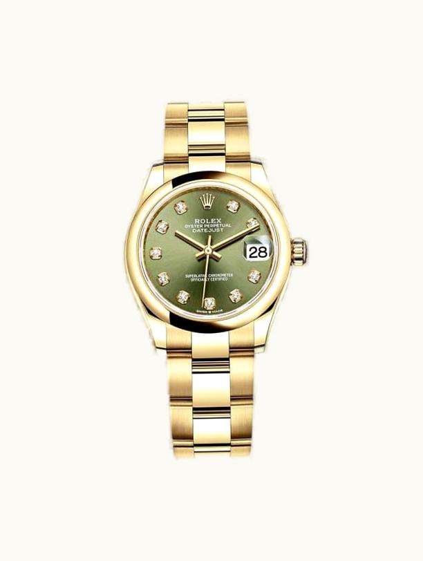 Rolex Datejust 31 Yellow Gold / Domed / Olive - Diamond / Oyster