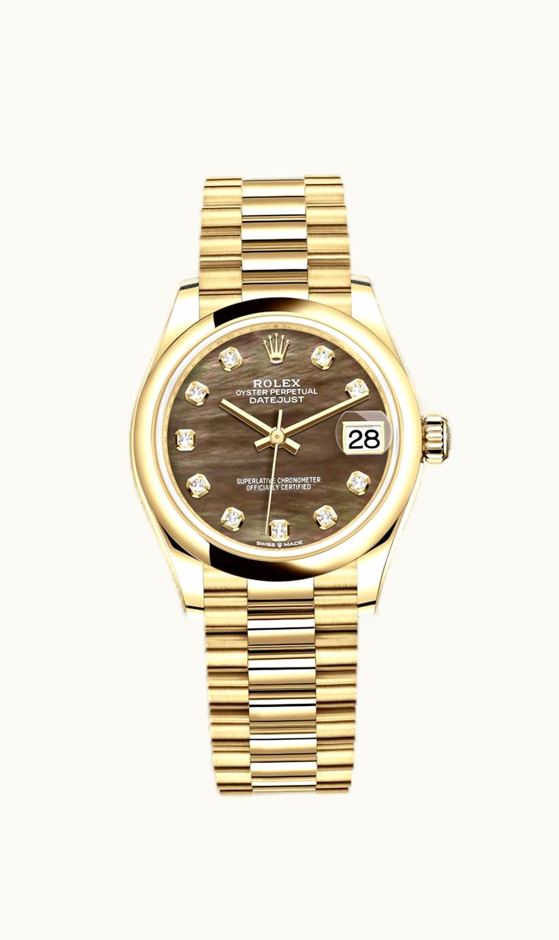 Rolex Datejust 31 Yellow Gold / Domed / Black MOP / President