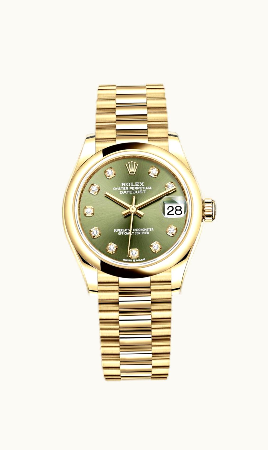 Rolex Datejust 31 Yellow Gold / Domed / Olive - Diamond / President