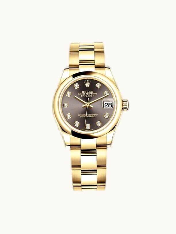 Rolex Datejust 31 Yellow Gold / Domed / Grey - Diamond / Oyster