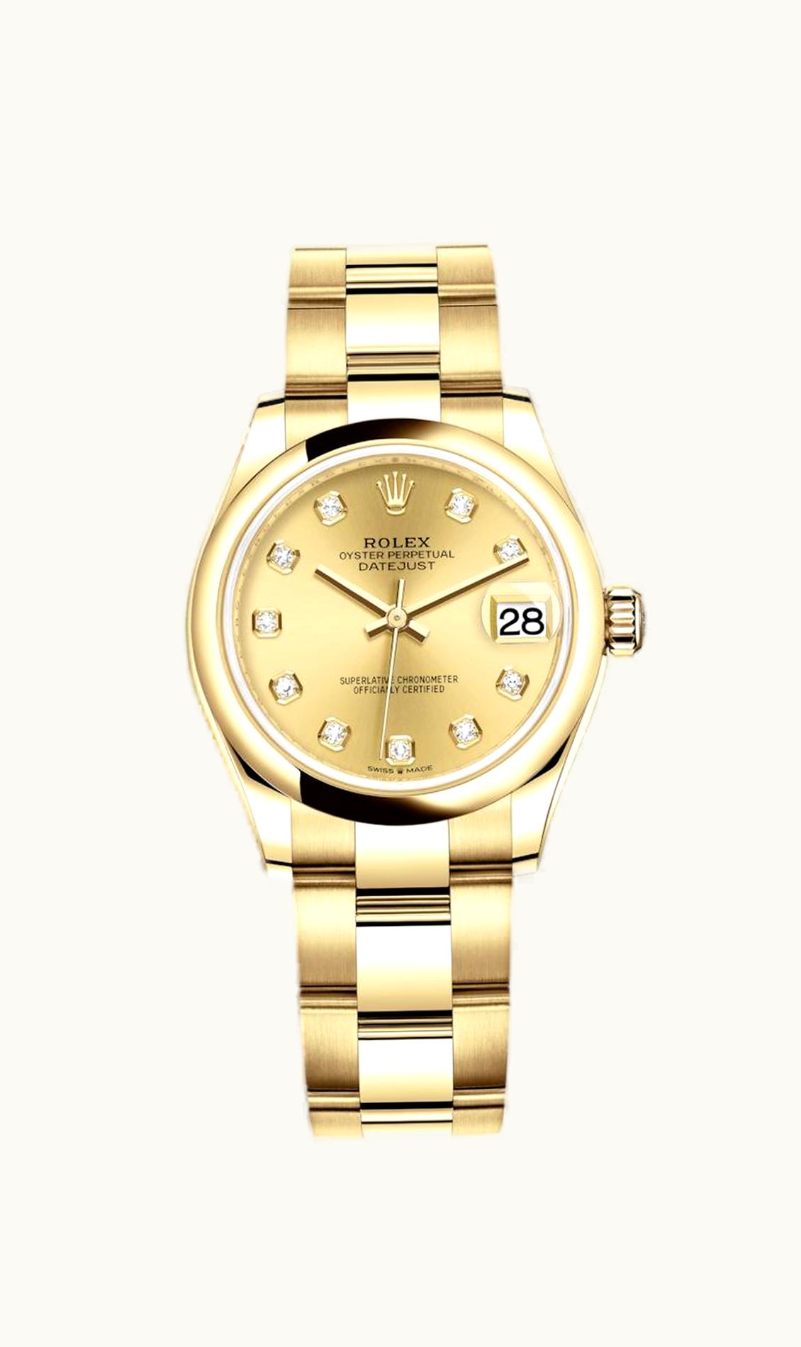 Rolex Datejust 31 Yellow Gold / Domed / Champagne - Diamond / Oyster