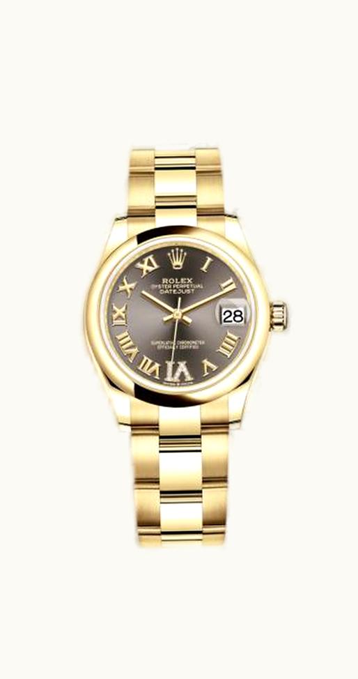 Rolex Datejust 31 Yellow Gold / Domed / Grey - Roman / Oyster