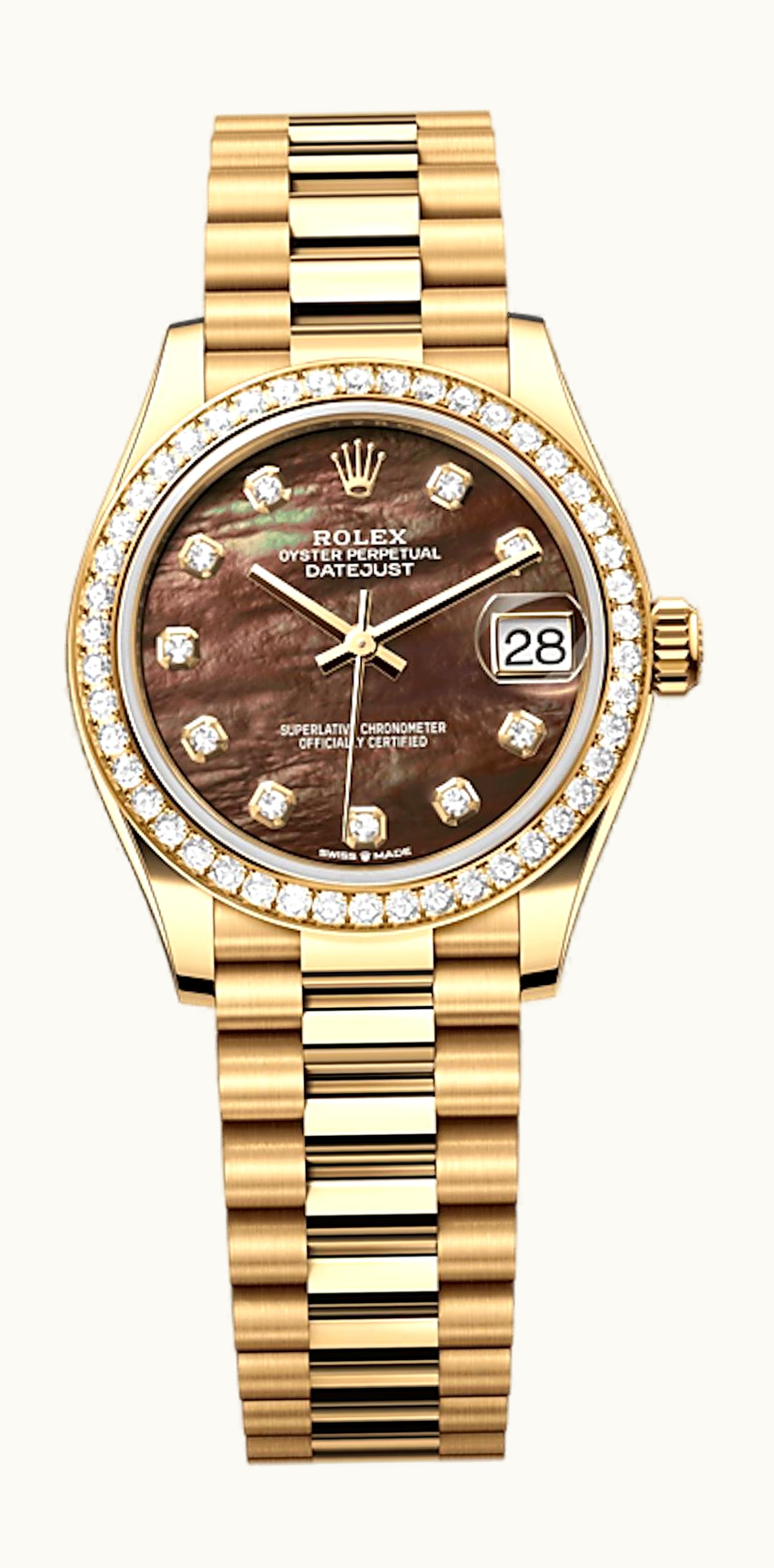Rolex Datejust 31 Yellow Gold / Diamond / Black MOP / President