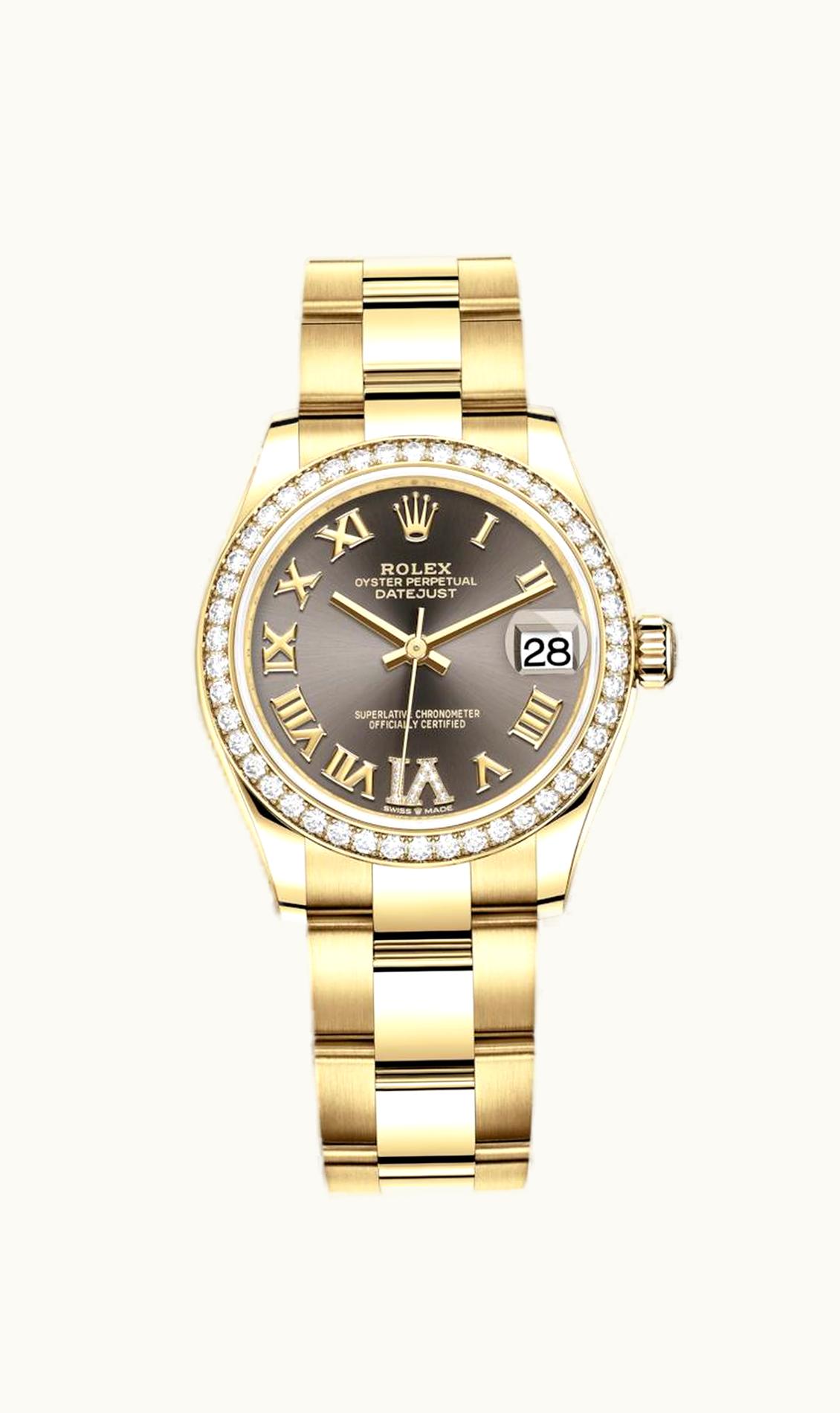 Rolex Datejust 31 Yellow Gold / Diamond / Grey - Roman / Oyster