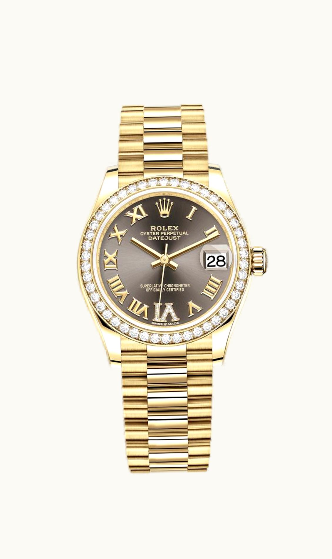 Rolex Datejust 31 Yellow Gold / Diamond / Grey - Roman / President