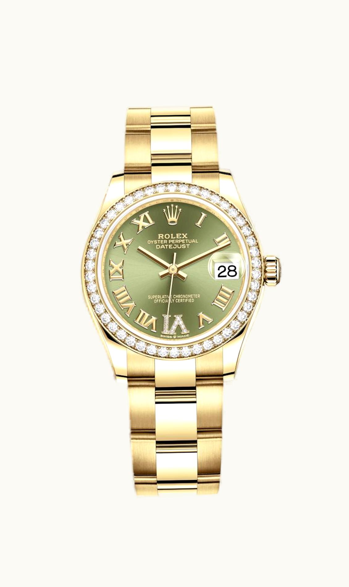 Rolex Datejust 31 Yellow Gold / Diamond / Olive  - Roman / Oyster