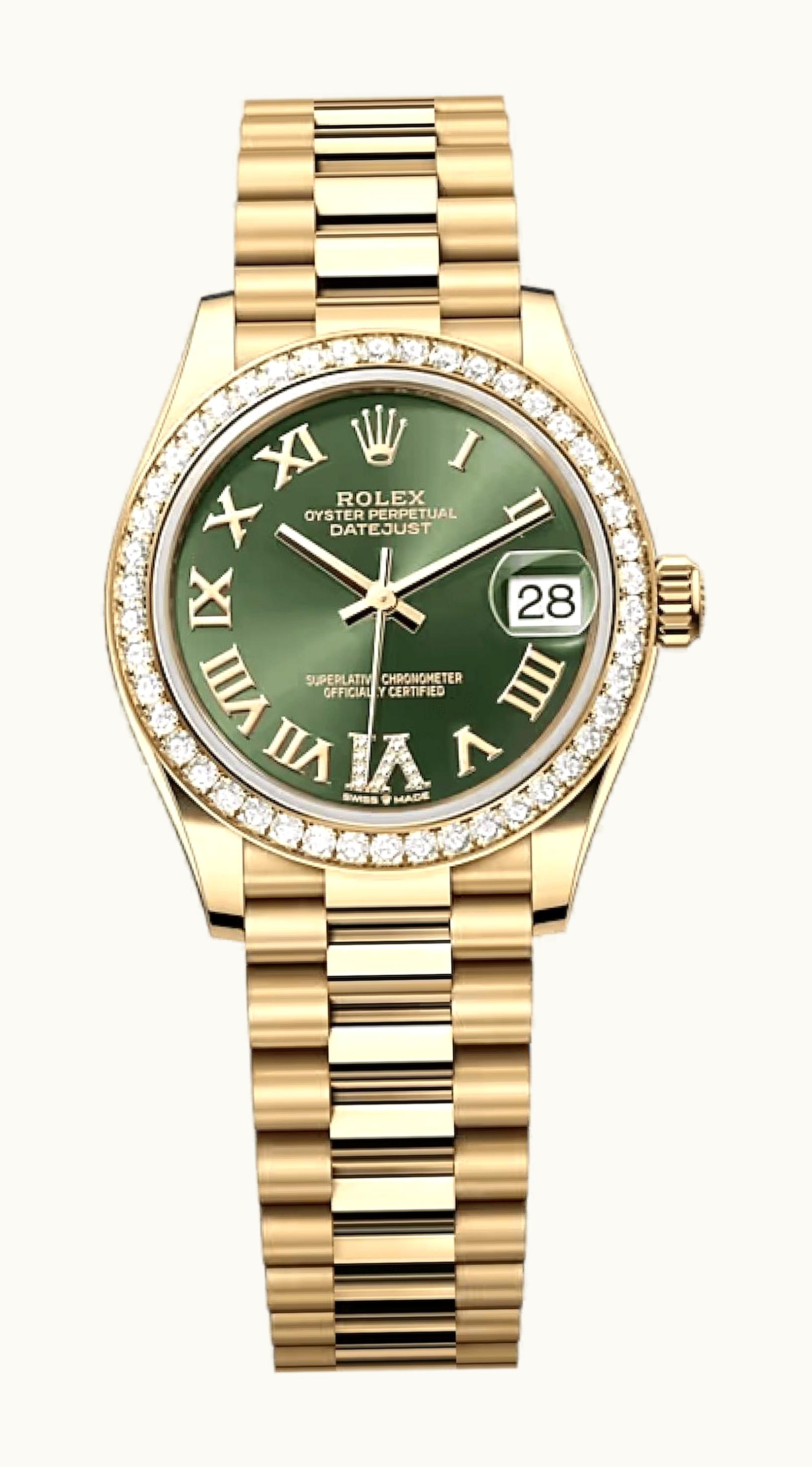 Rolex Datejust 31 Yellow Gold / Diamond / Olive - Diamond / Oyster