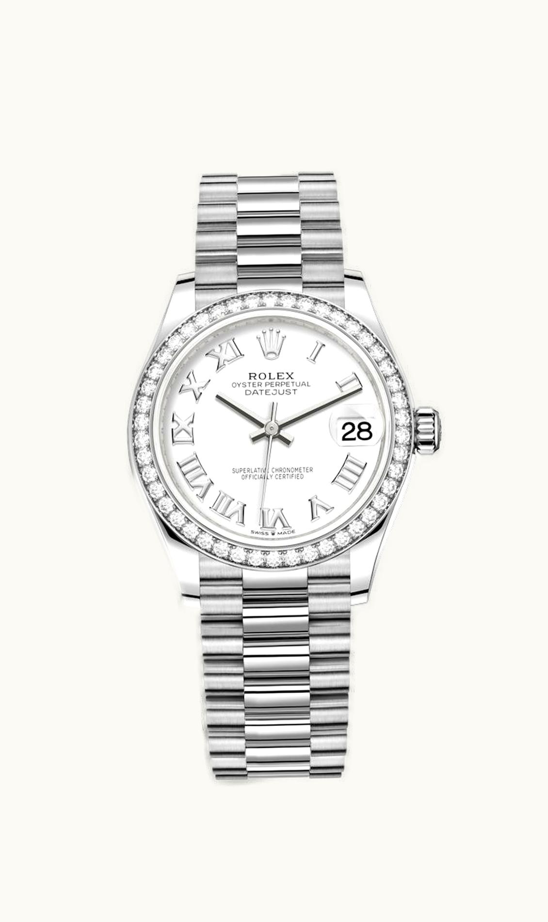 Rolex Datejust 31 White Gold / Diamond / White - Roman / President