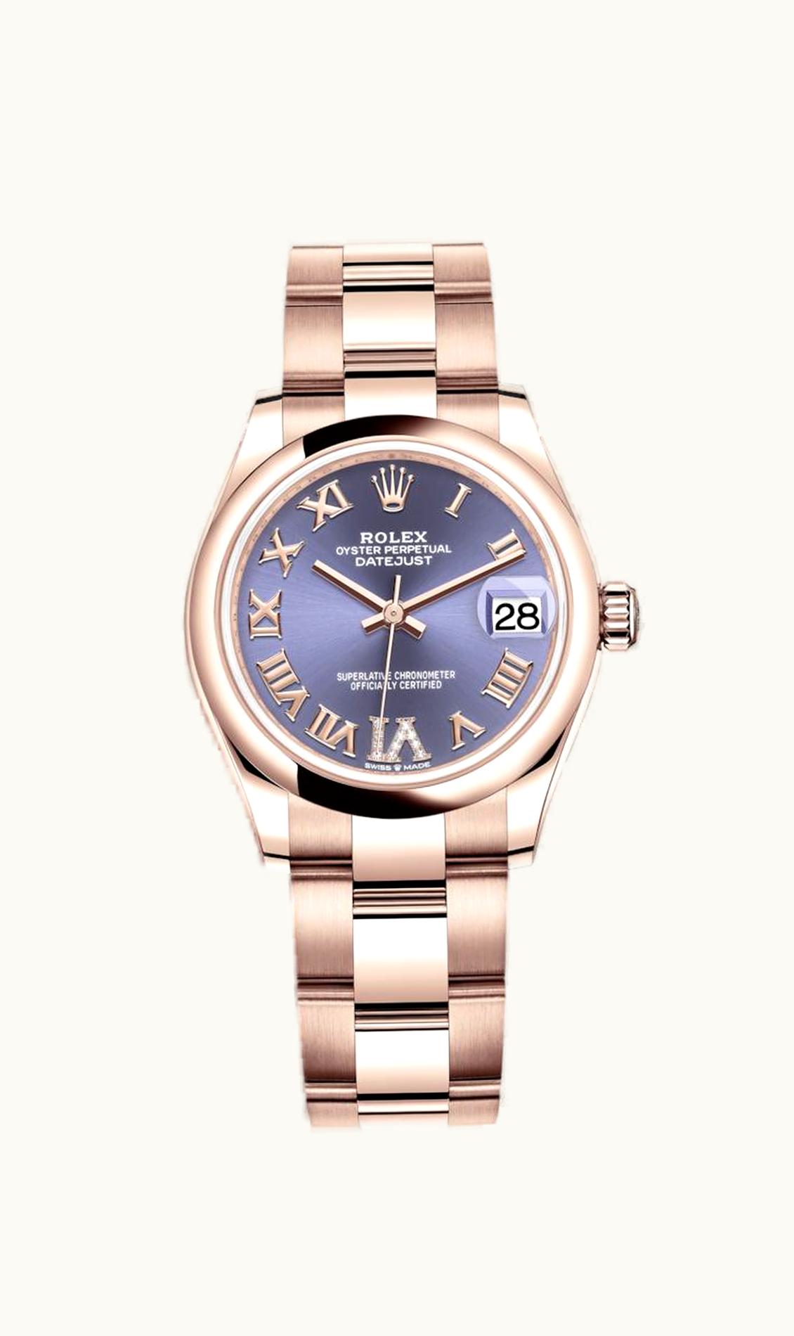 Rolex Datejust 31 Rose Gold / Domed / Aubergine - Roman / Oyster