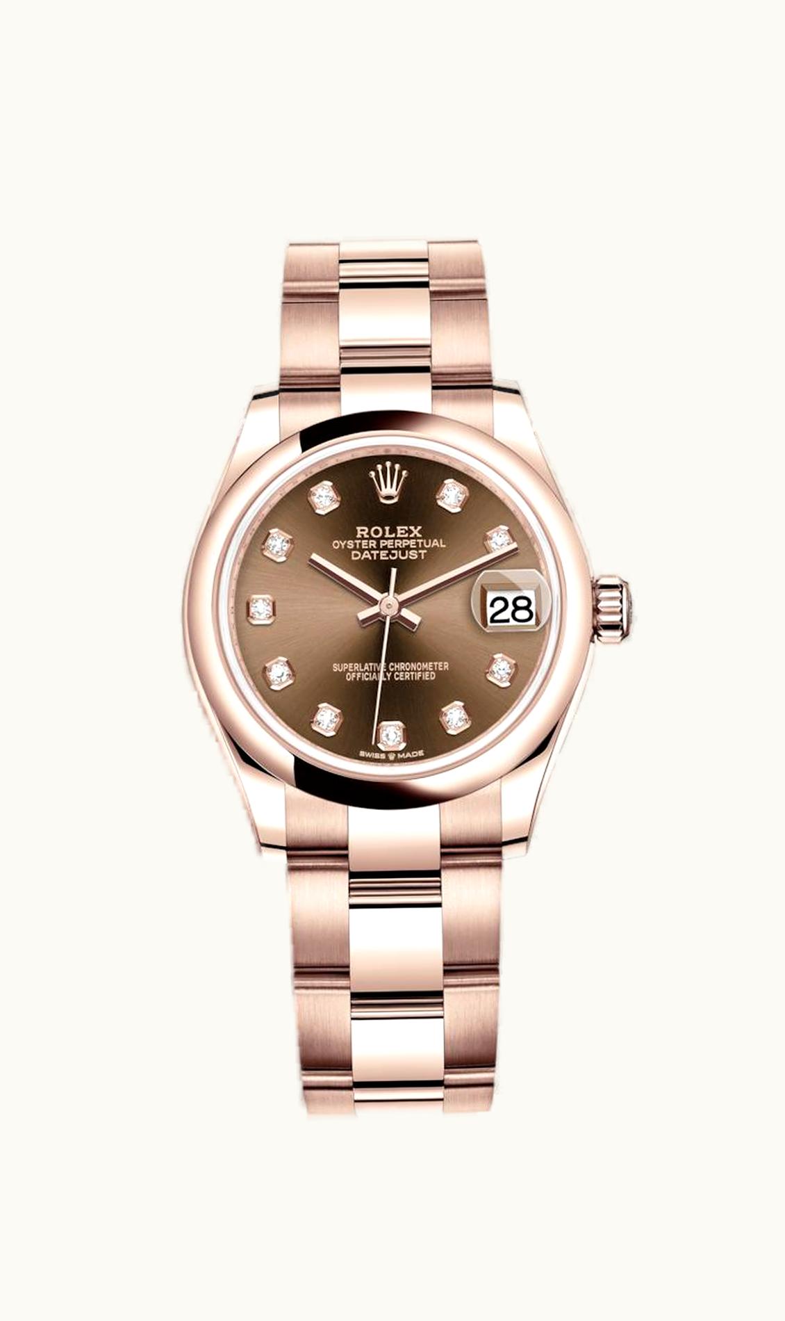 Rolex Datejust 31 Rose Gold / Domed / Chocolate - Diamond / Oyster