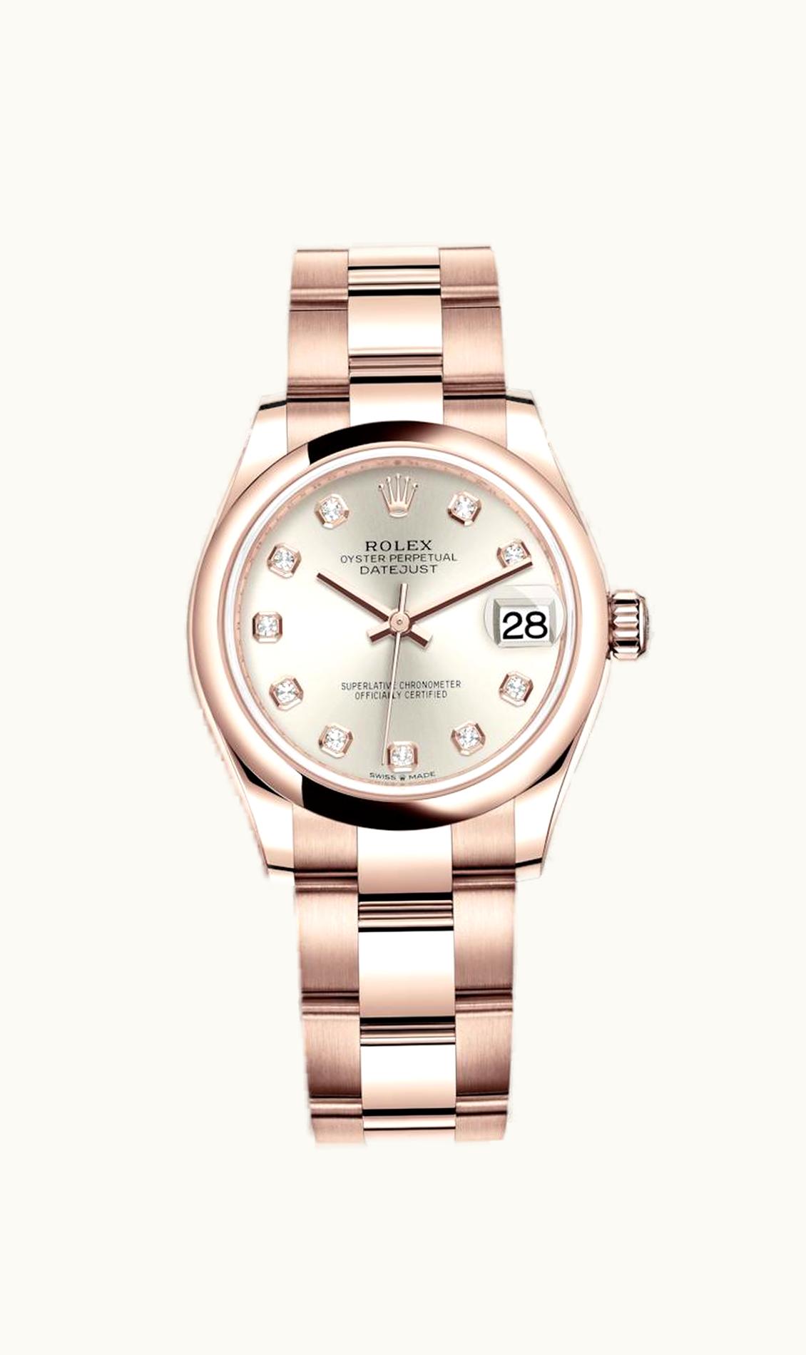 Rolex Datejust 31 Rose Gold / Domed / Silver - Diamond / Oyster