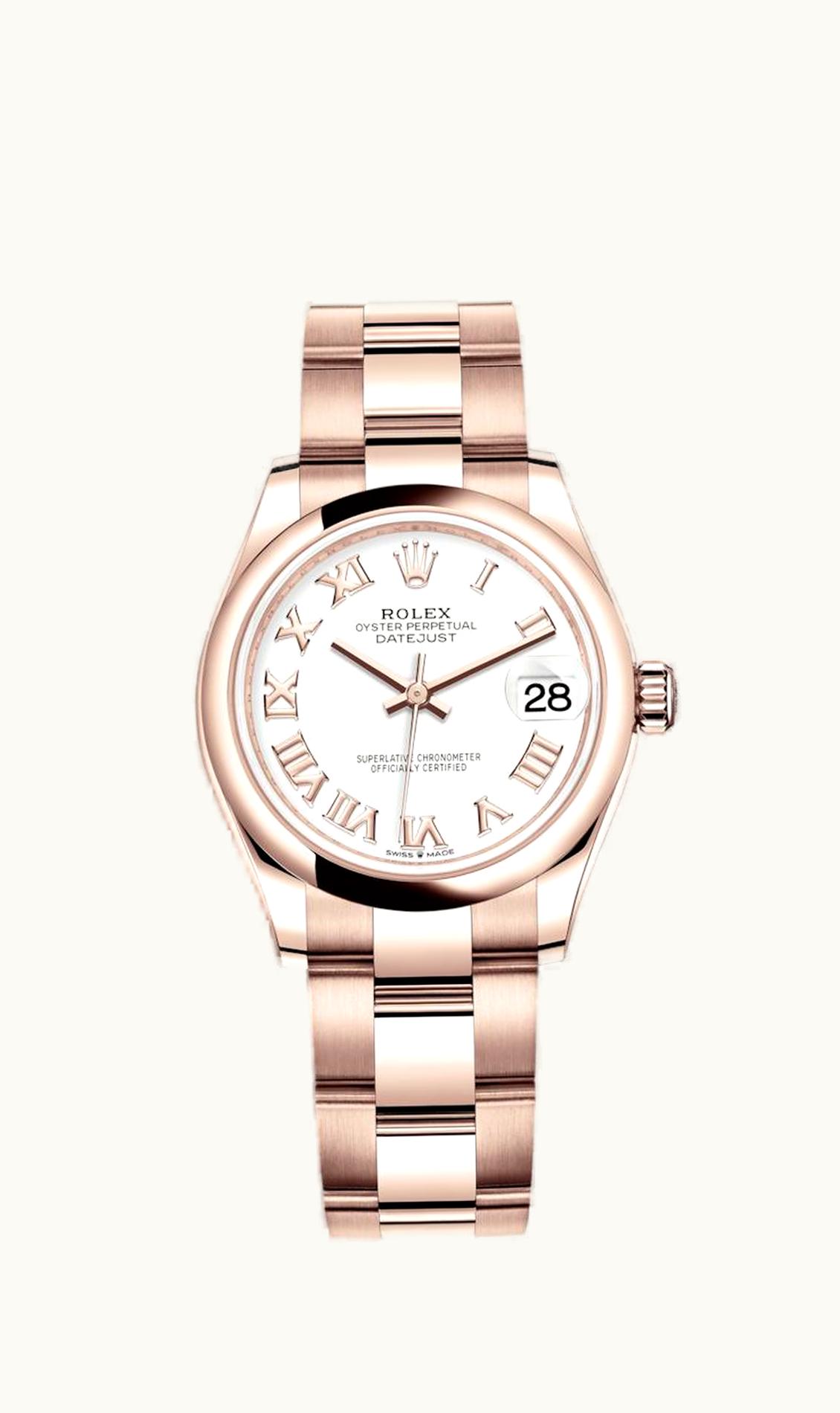 Rolex Datejust 31 Rose Gold / Domed / White - Roman / Oyster