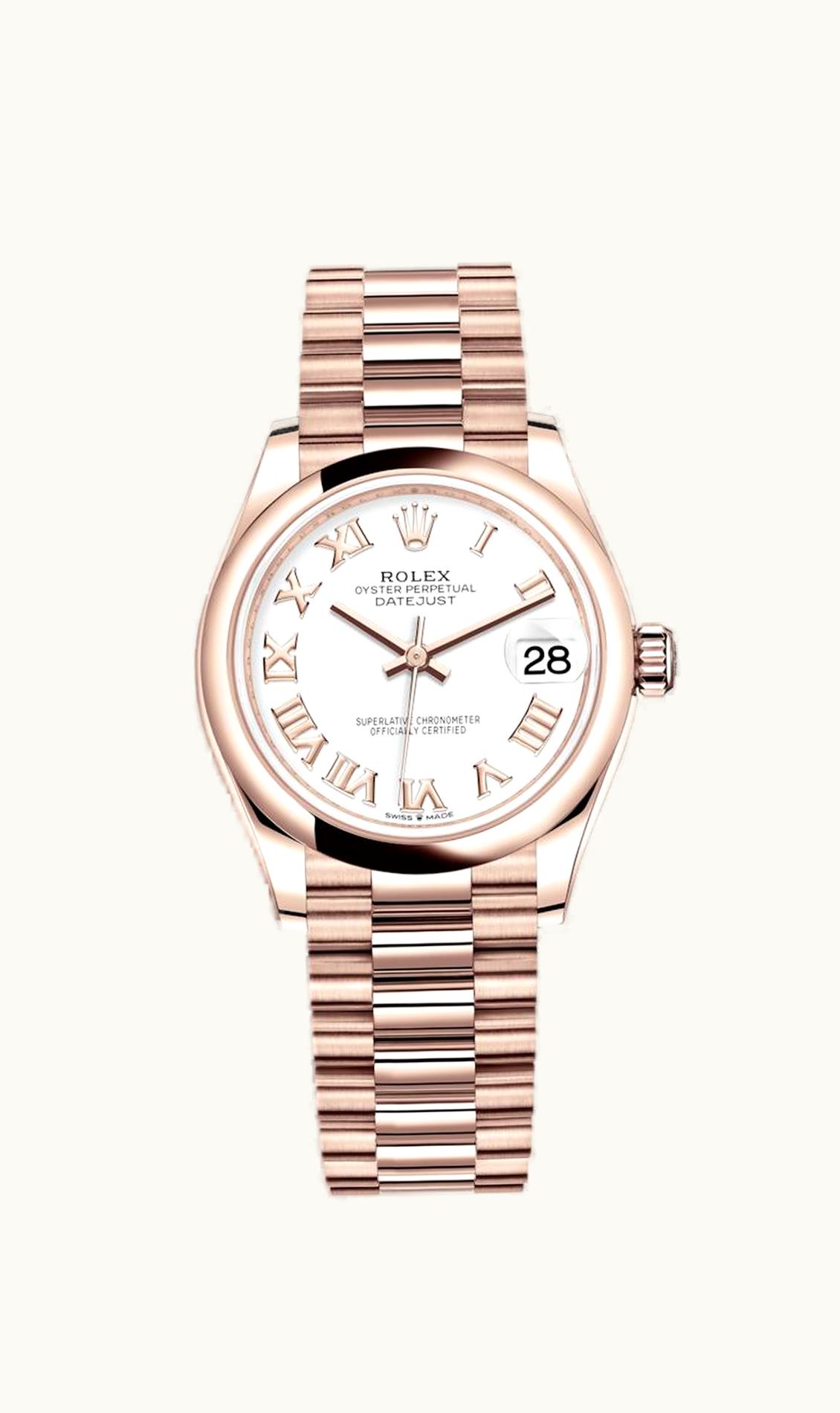 Rolex Datejust 31 Rose Gold / Domed / White - Roman / President
