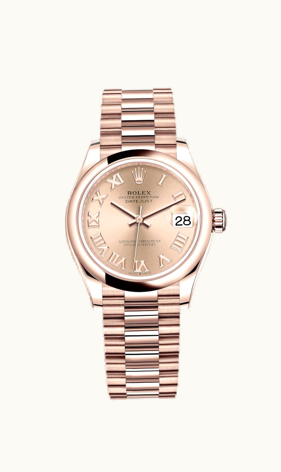 Rolex Datejust 31 Rose Gold / Domed / Rose - Roman / President