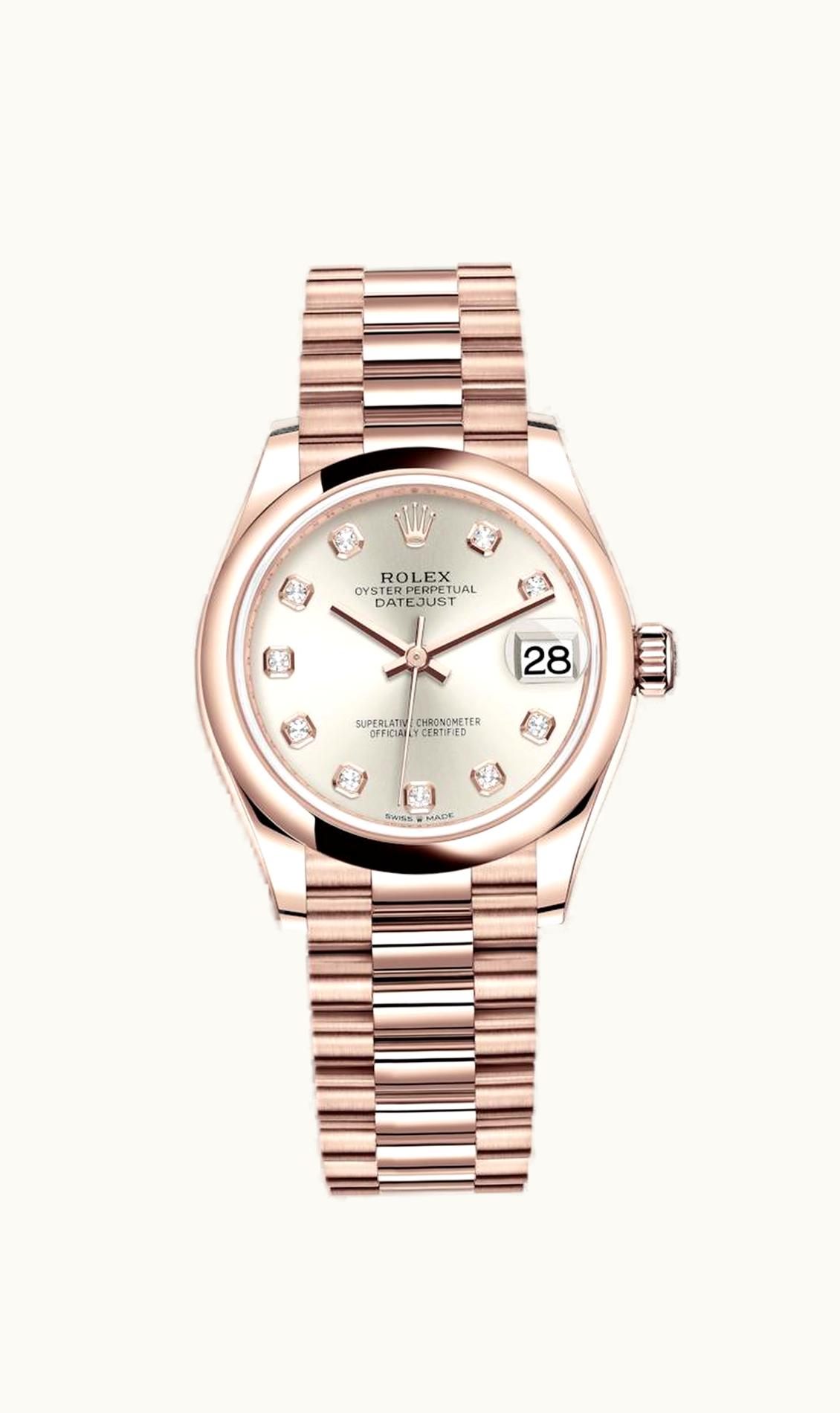 Rolex Datejust 31 Rose Gold / Domed / Silver - Diamond / President