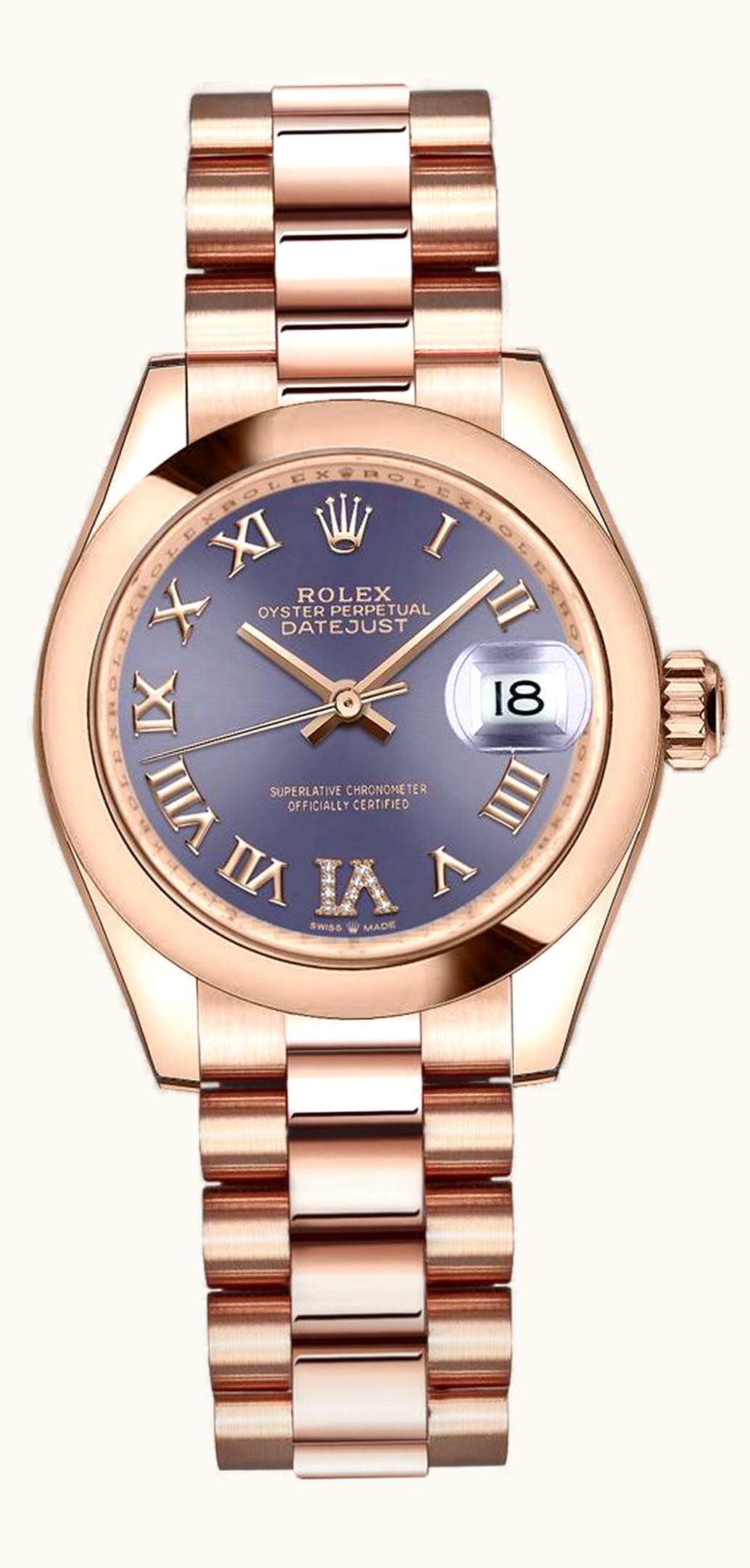 Rolex Datejust 31 Rose Gold / Domed / Aubergine - Roman / President