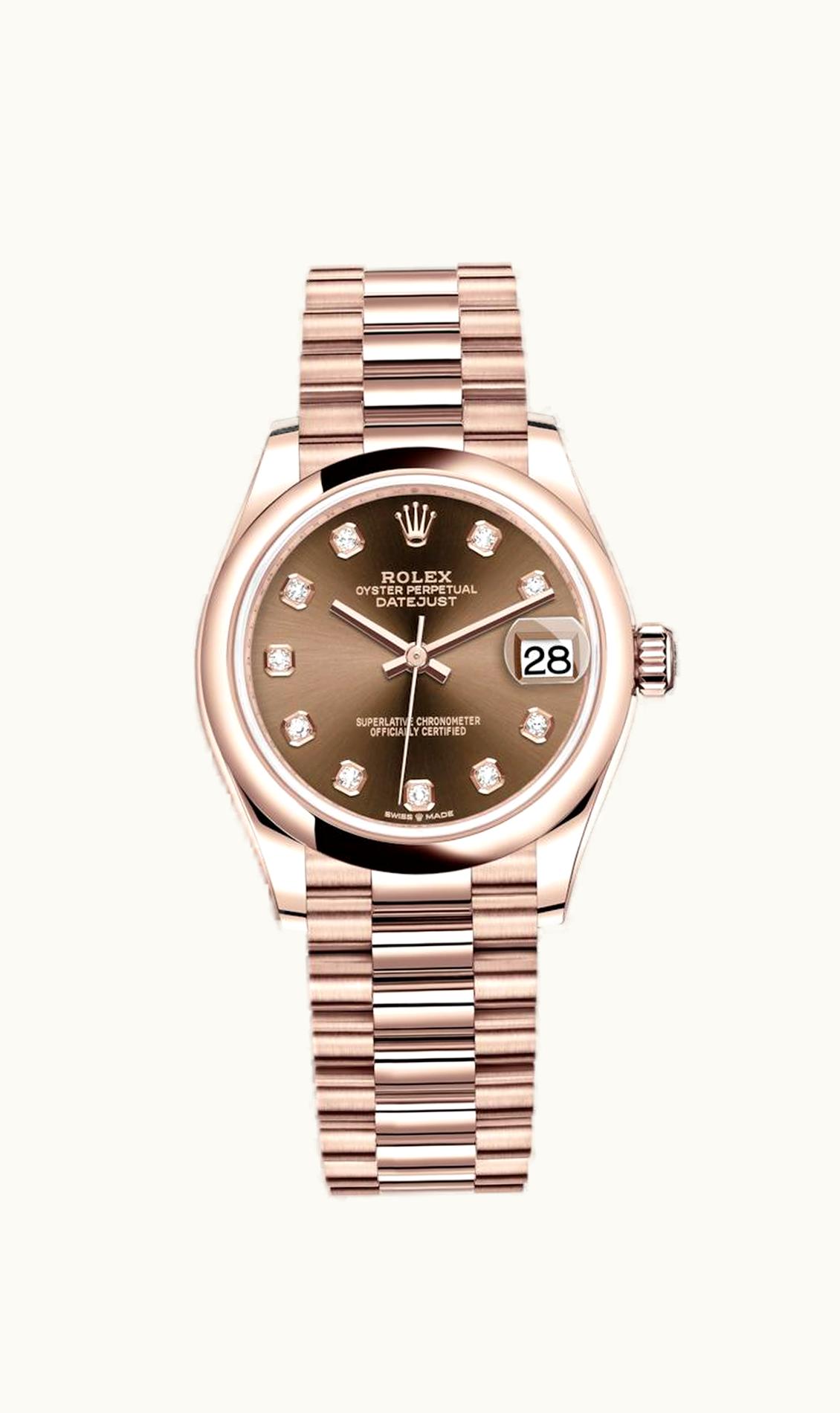 Rolex Datejust 31 Rose Gold / Domed / Chocolate - Diamond / President