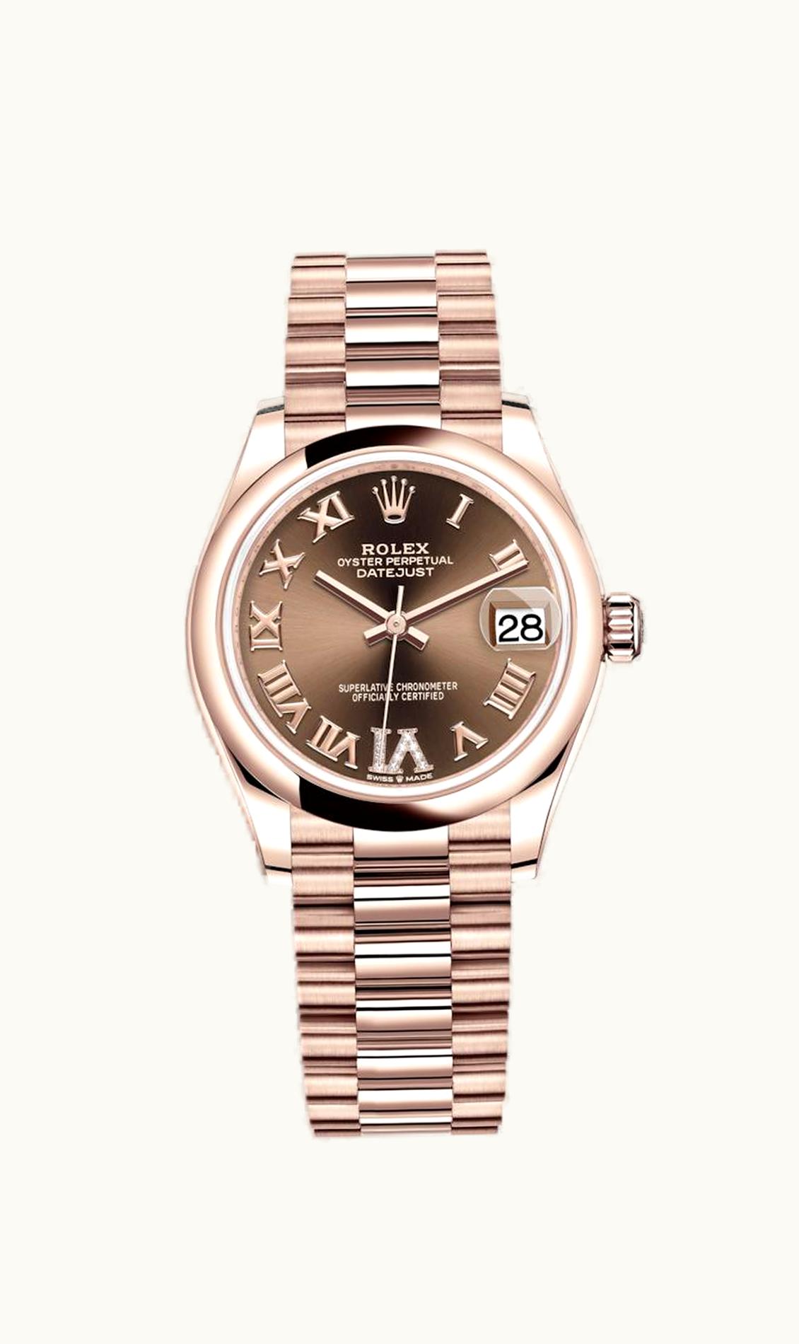 Rolex Datejust 31 Rose Gold / Domed / Chocolate - Roman / President