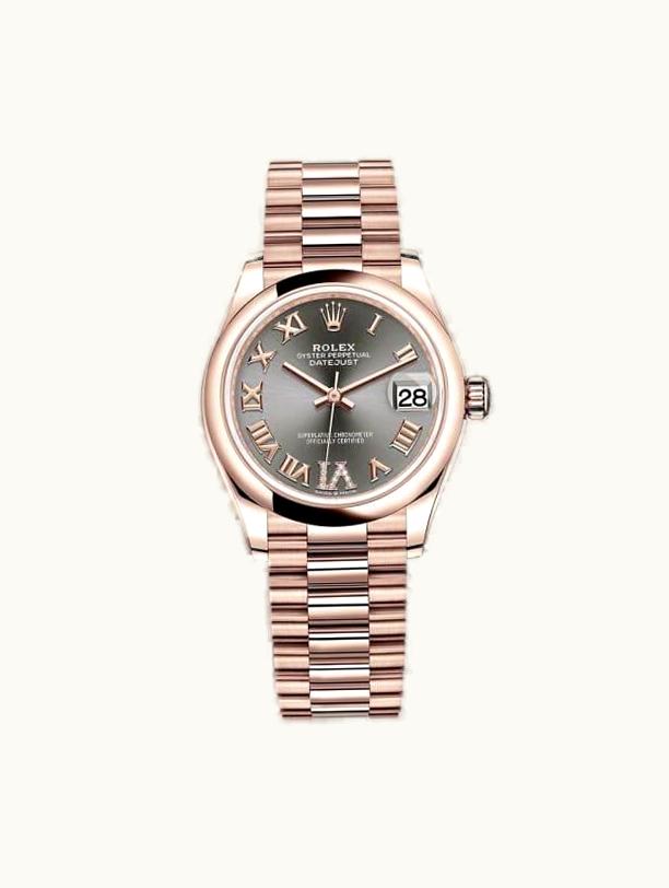 Rolex Datejust 31 Rose Gold / Domed / Grey - Roman / President