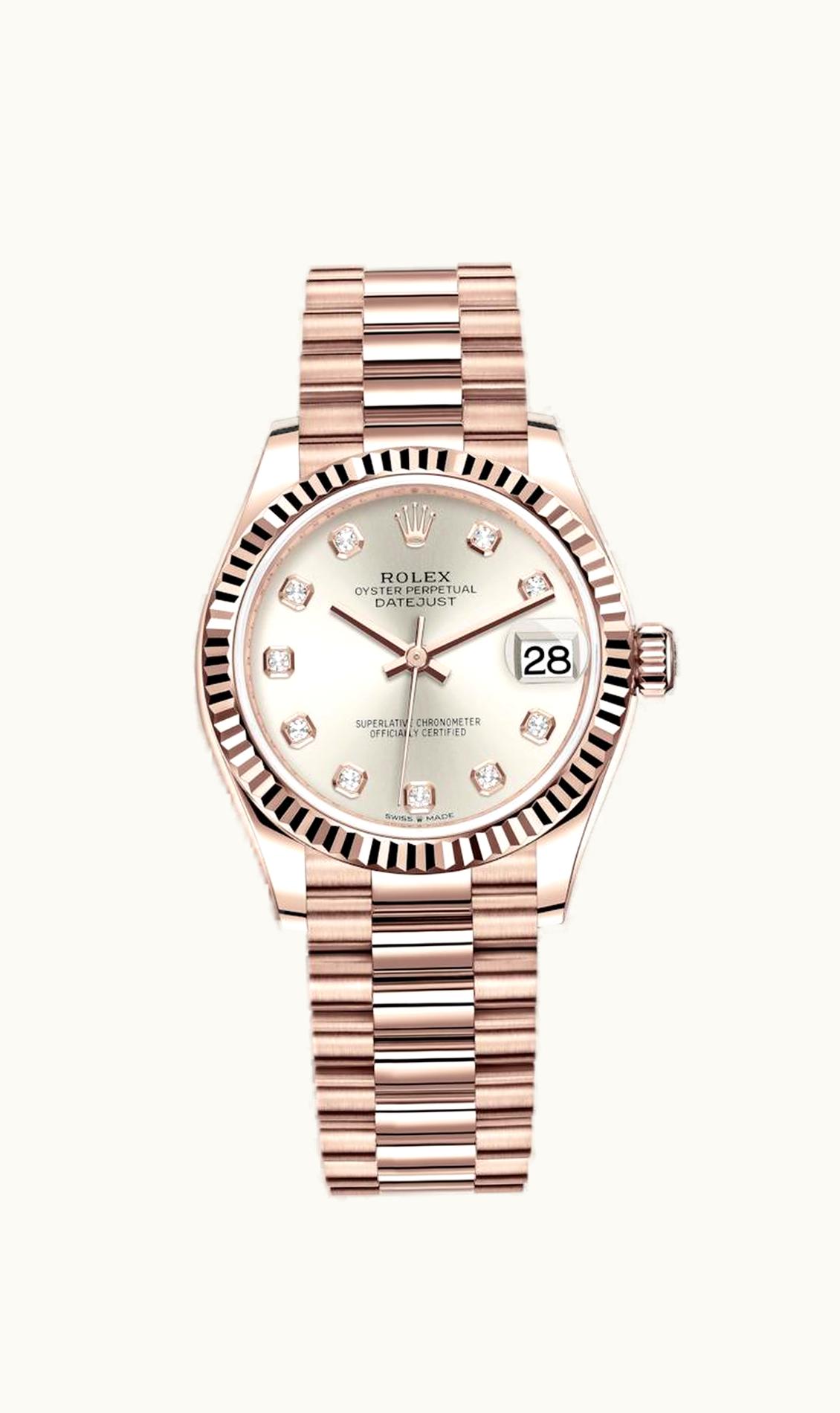 Rolex Datejust 31 Rose Gold / Fluted / Silver - Diamond / President
