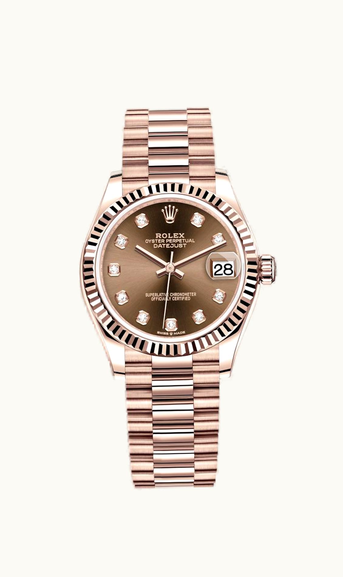 Rolex Datejust 31 Rose Gold / Fluted / Chocolate - Diamond / President