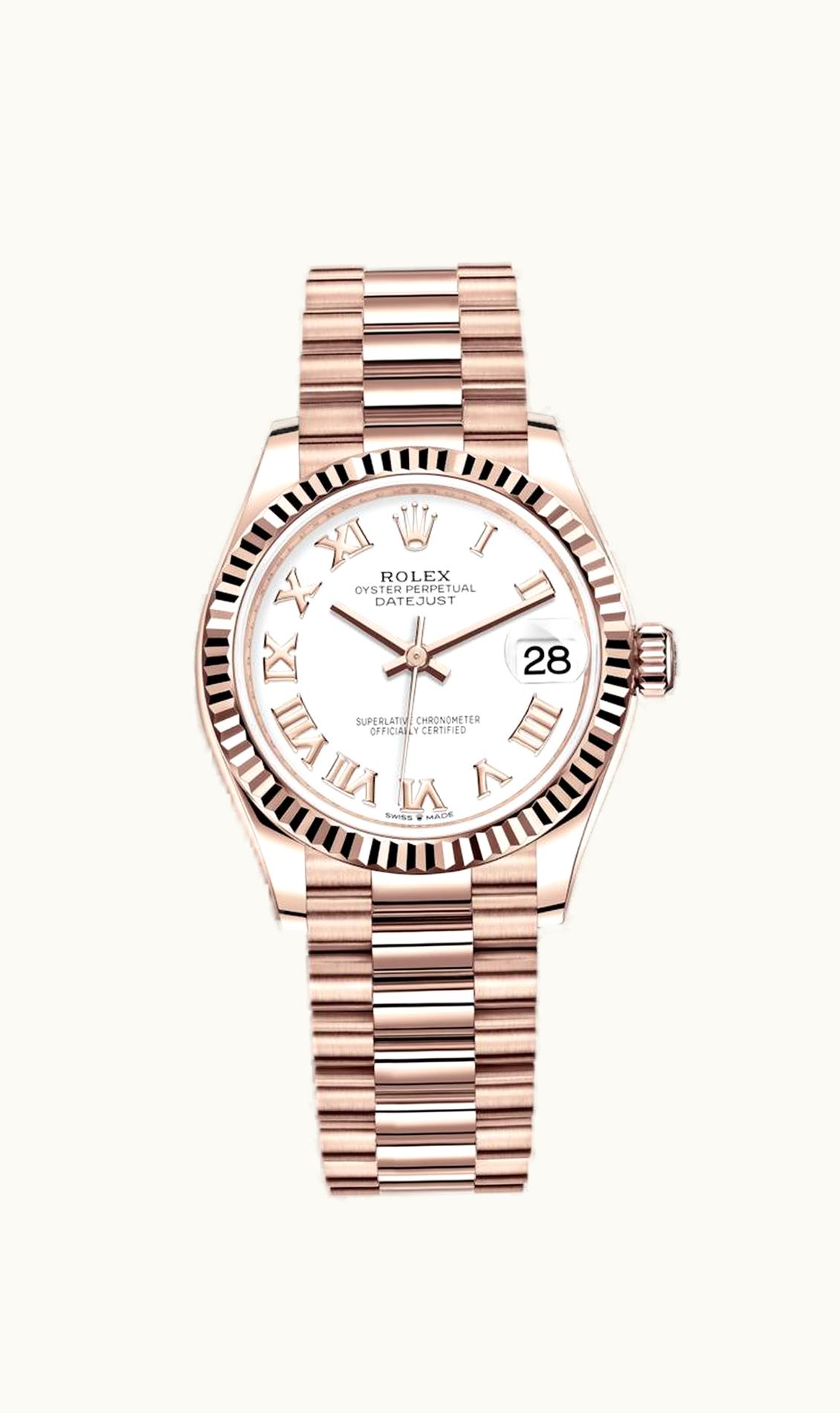 Rolex Datejust 31 Rose Gold / Fluted / White - Roman / President