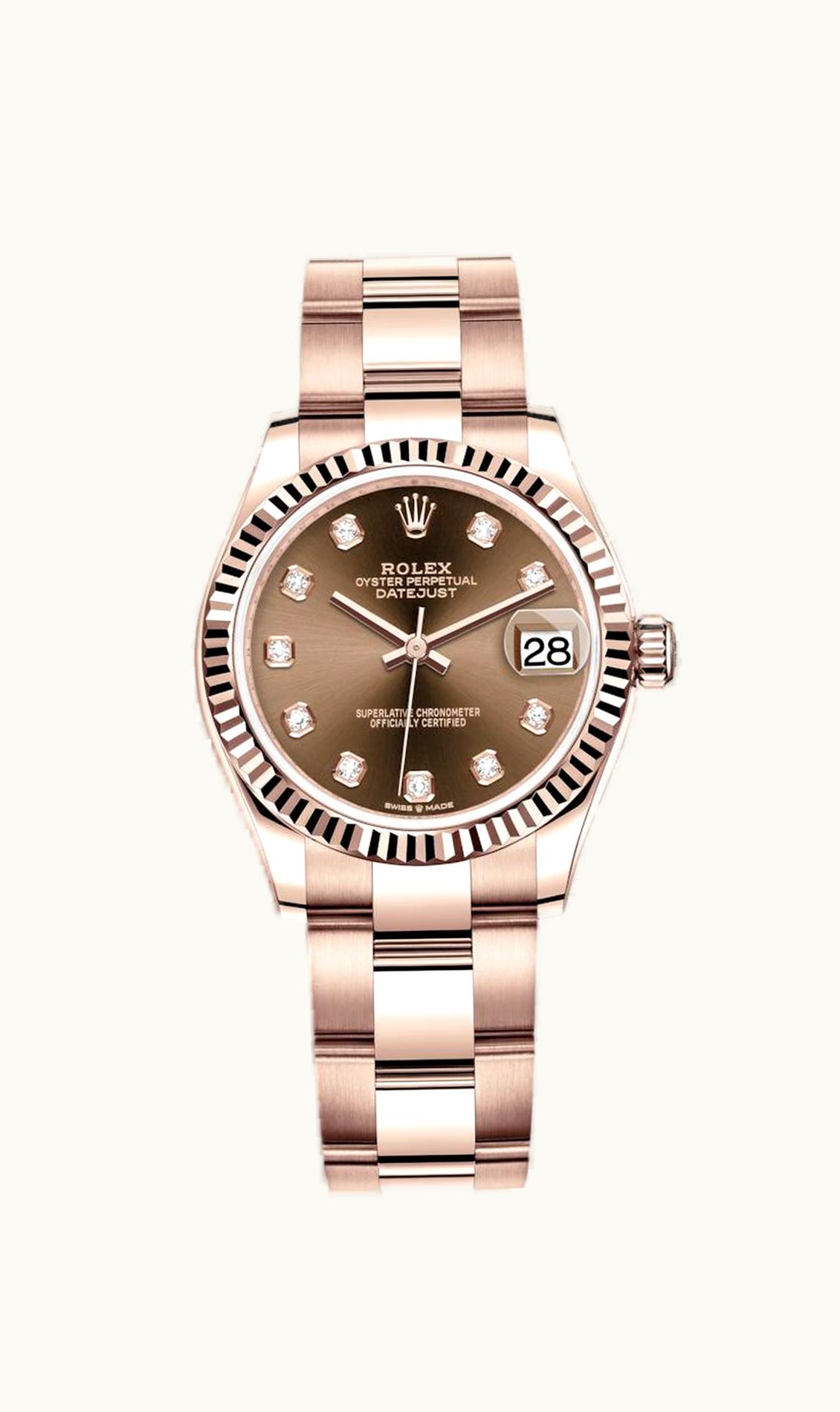 Rolex Datejust 31 Rose Gold / Fluted / Chocolate - Diamond / Oyster