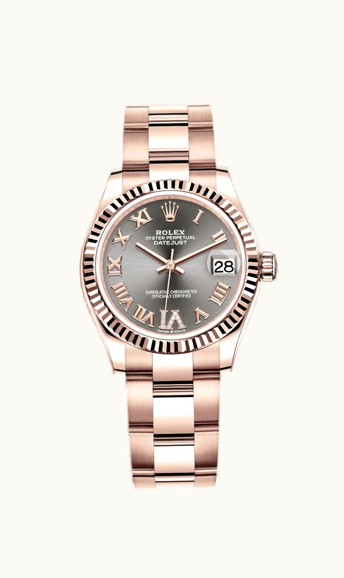 Rolex Datejust 31 Rose Gold / Fluted / Grey - Roman / Oyster