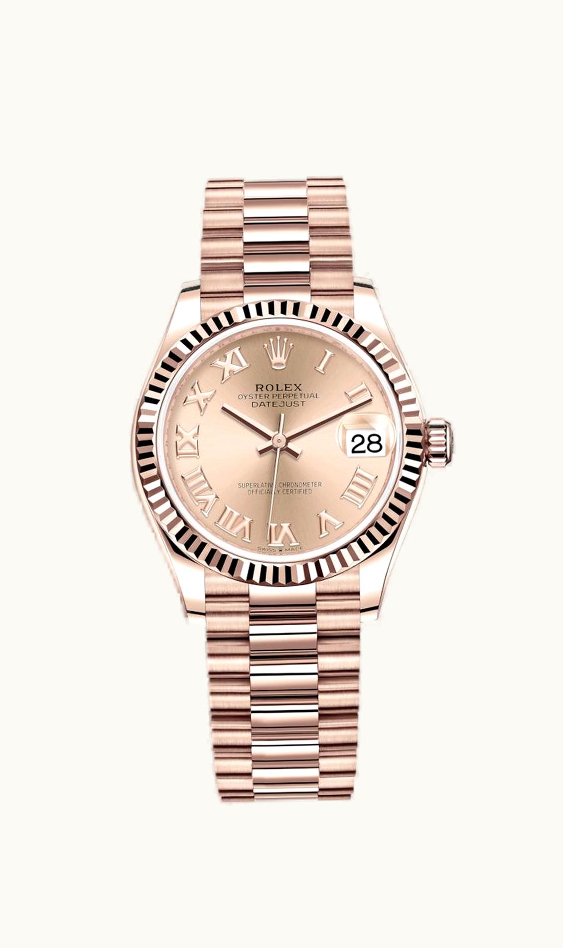 Rolex Datejust 31 Rose Gold / Fluted / Rose - Roman / President