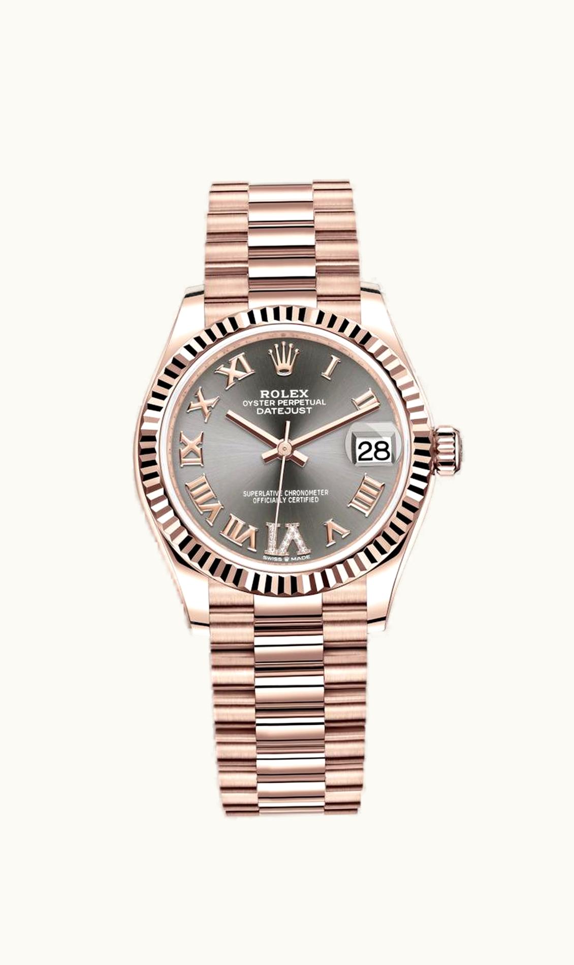 Rolex Datejust 31 Rose Gold / Fluted / Grey - Roman / President